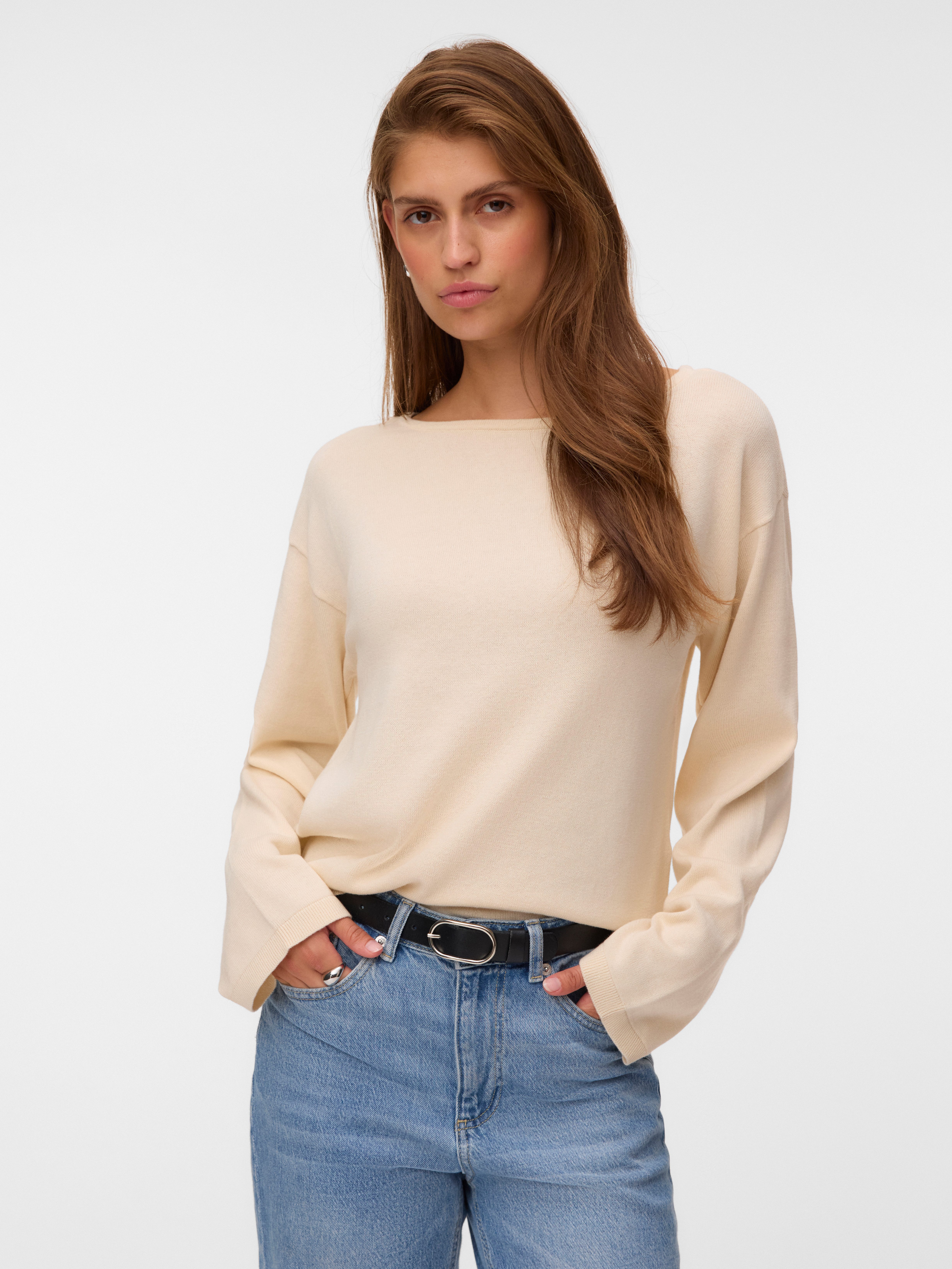 Vero Moda Strickpullover VMNOMA LS BOATNECK PULLOVER NOOS Baumwolle