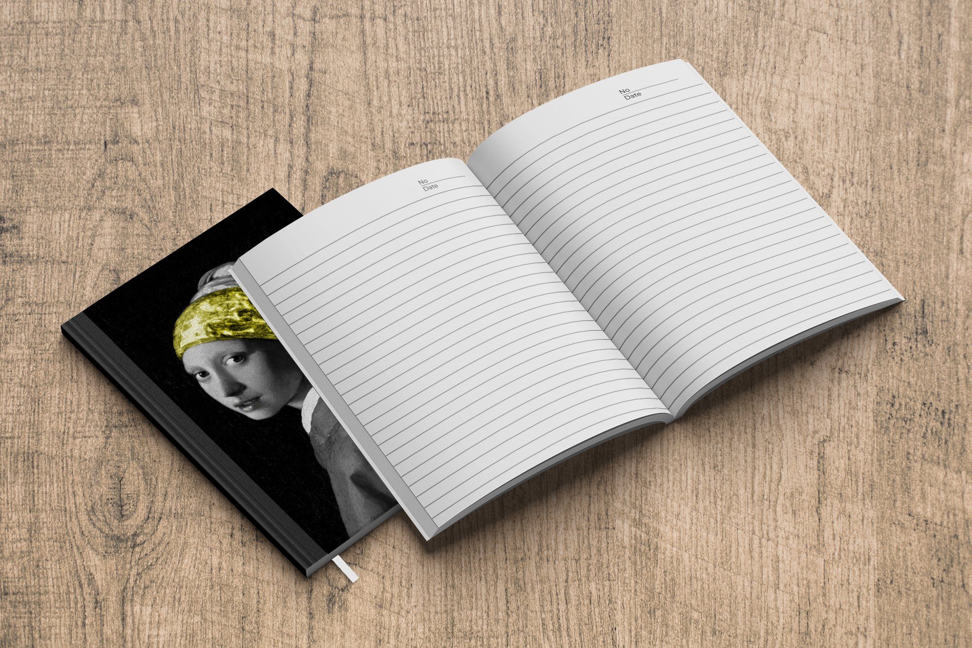 Haushaltsbuch - Vermeer Mädchen A5, Merkzettel, einem Seiten, Journal, Gelb, Notizheft, 98 MuchoWow Notizbuch Perlenohrring Tagebuch, - Johannes mit