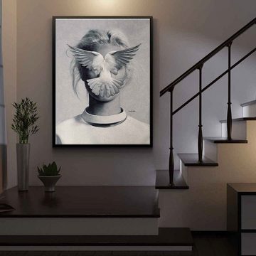 DOTCOMCANVAS® Leinwandbild Decisions, Leinwandbild Decisions Portrait beige Mädchen Taube Druck Wandbild