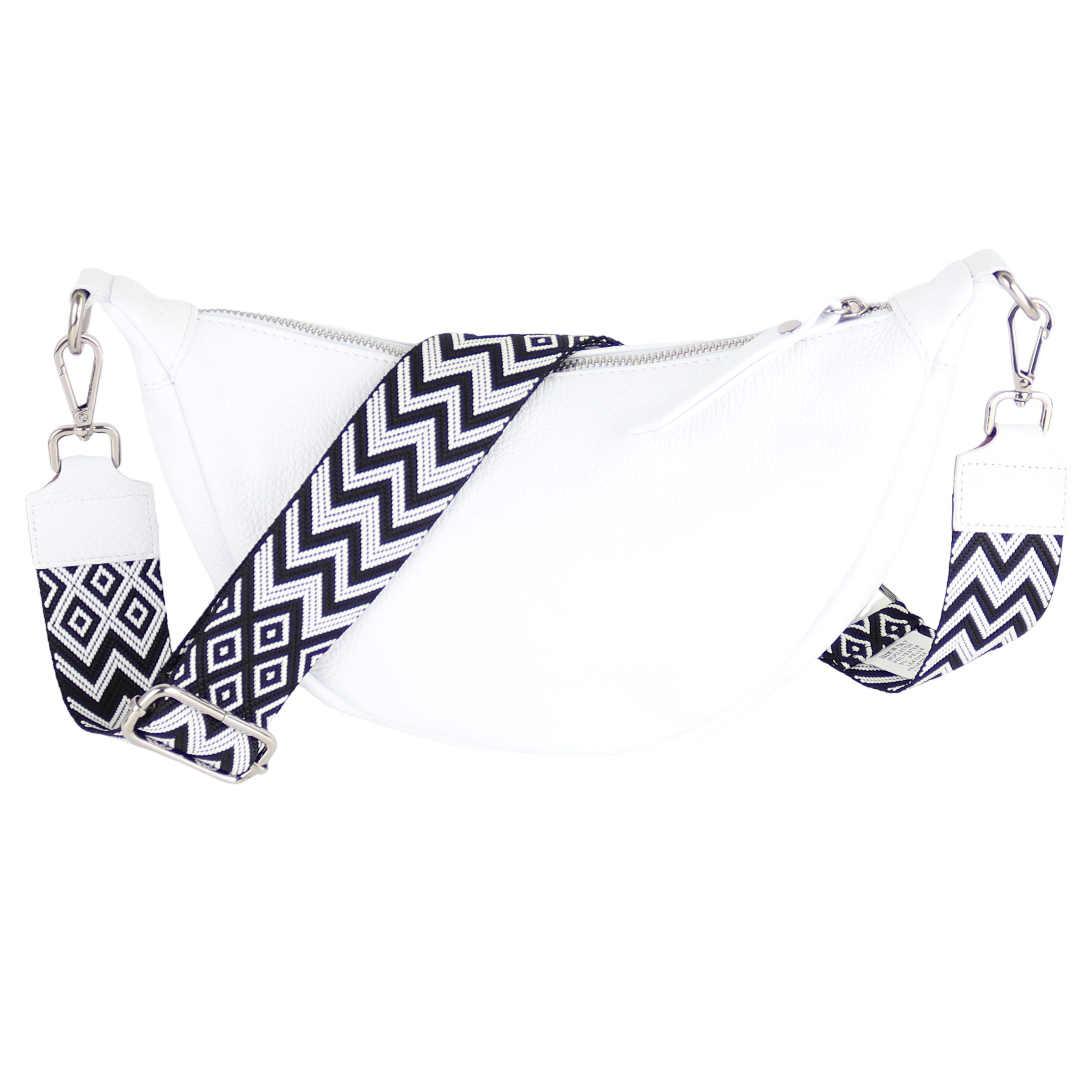 MIRROSI Schultertasche Damen Runde aus Echtleder, Made in Italy, Brusttasche,Umhängetasche (Tasche,Bauchtasche für jeden Anlass (1 Tasche & 2 Gurte), 33x17x10cm (BXHXT), Crossbody Bag, gemusterten& verstellbaren Schulterriemen