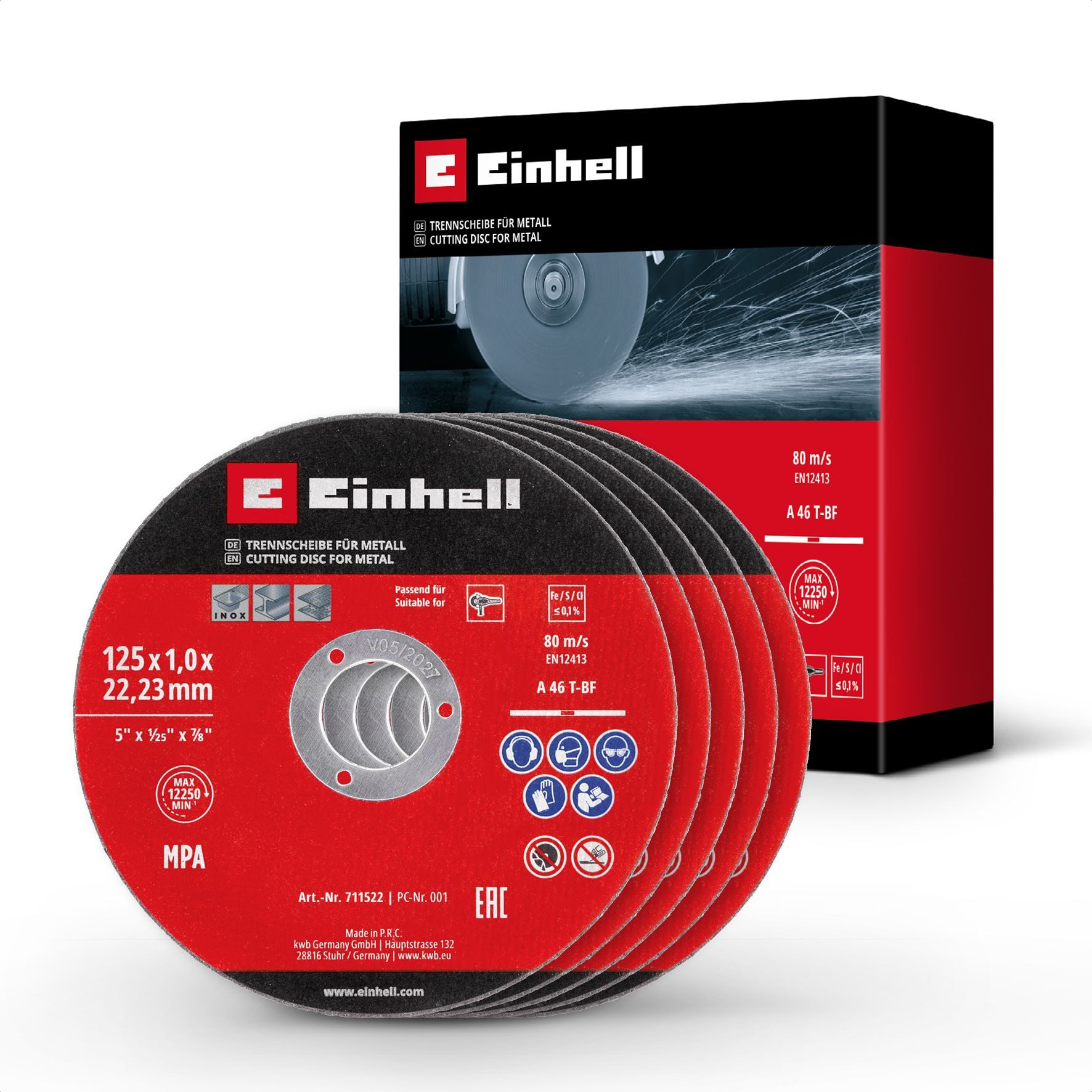 Einhell Відрізні диски, Dünntrennscheiben-Set 5-tlg. Ø 125 mm (für Metall, 1 mm, präzise)