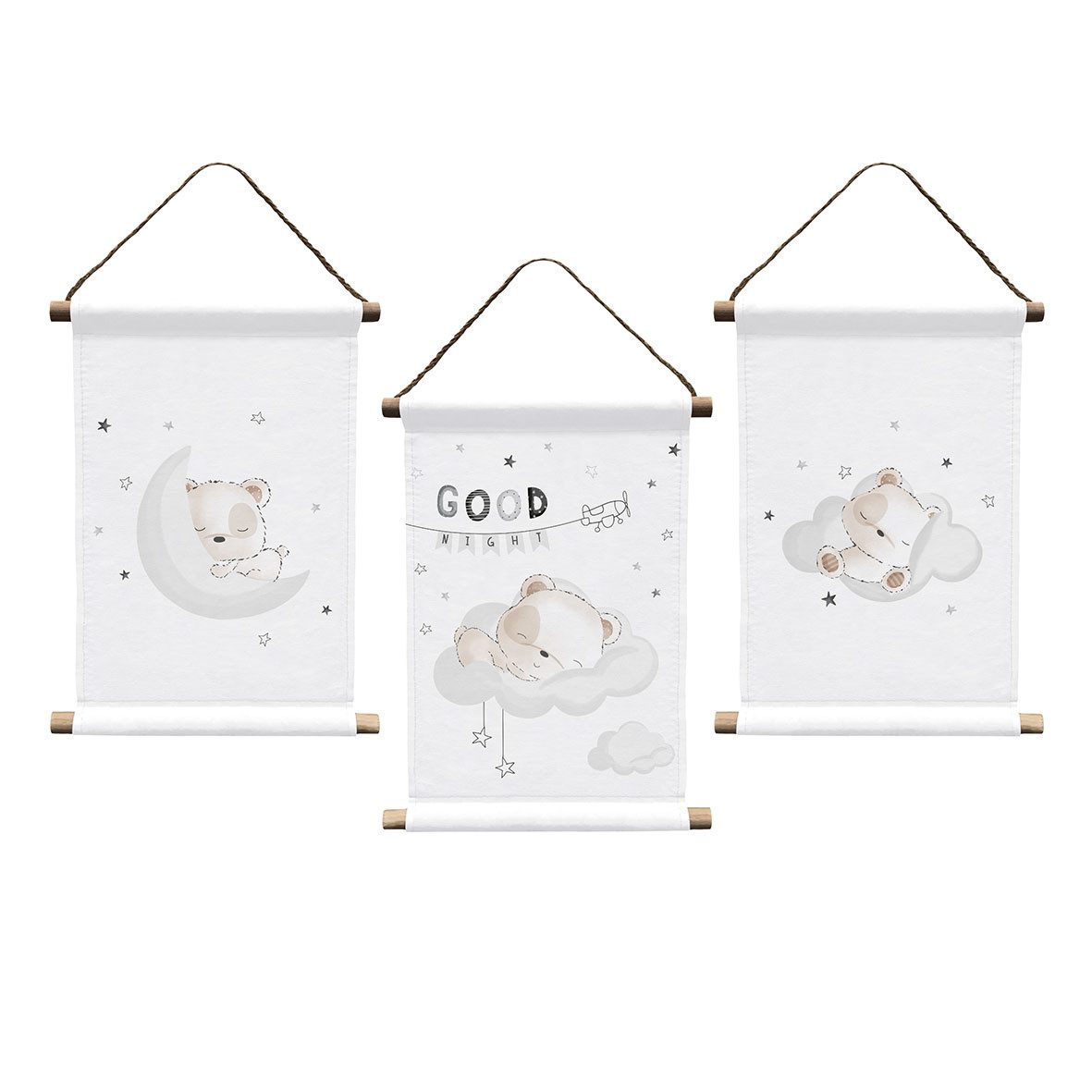 Herding Wandbild Wandbilder-Set Sleeping Little Bear 3er-Pack 20 x 30 cm 100% Baumwolle, Sleeping Little Bear (3 Textile Wandbilder, 3 St), Langlebig