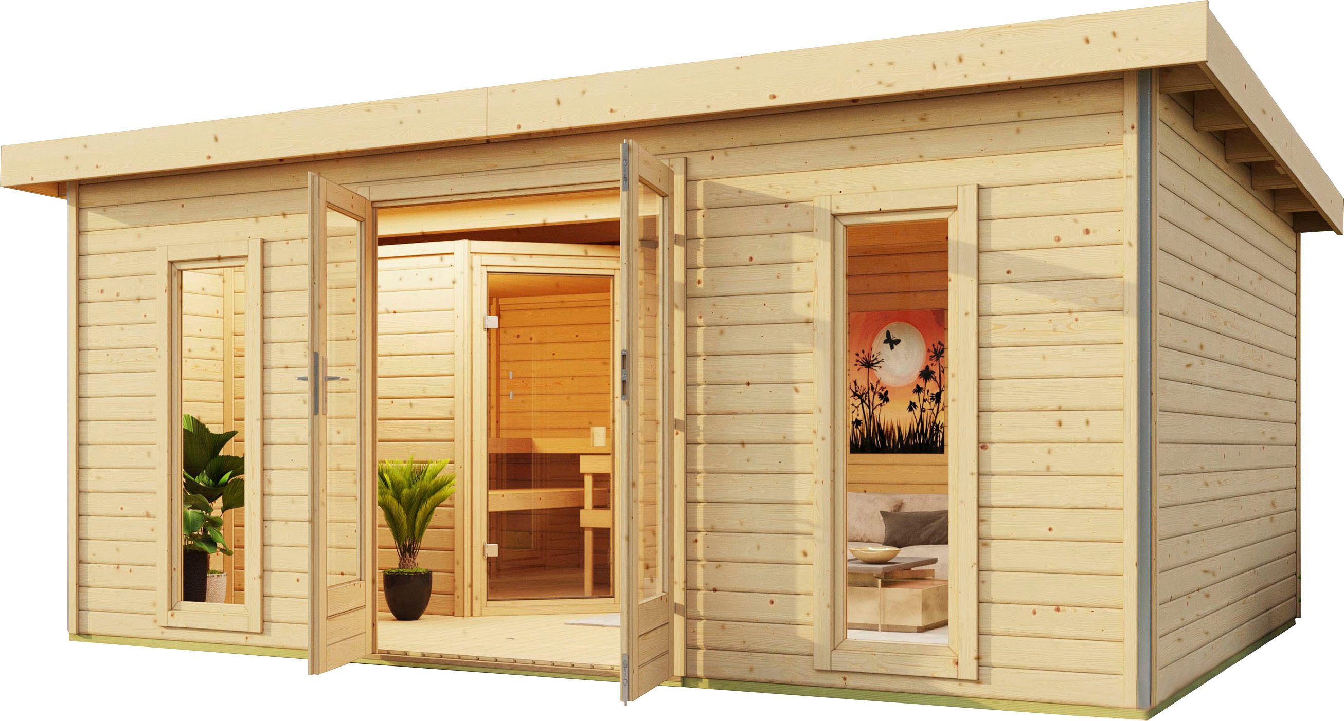 KONIFERA Saunahaus Maiko 4 SET A, BxTxH: 369 x 369 x 229,5 cm, 38 mm, naturbelassen, ohne Ofen