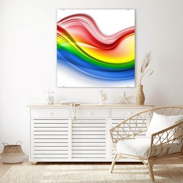 Primedeco Glasbild Wandbild Quadratisch Regenbogenwellen mit Aufhängung, Abstrakt