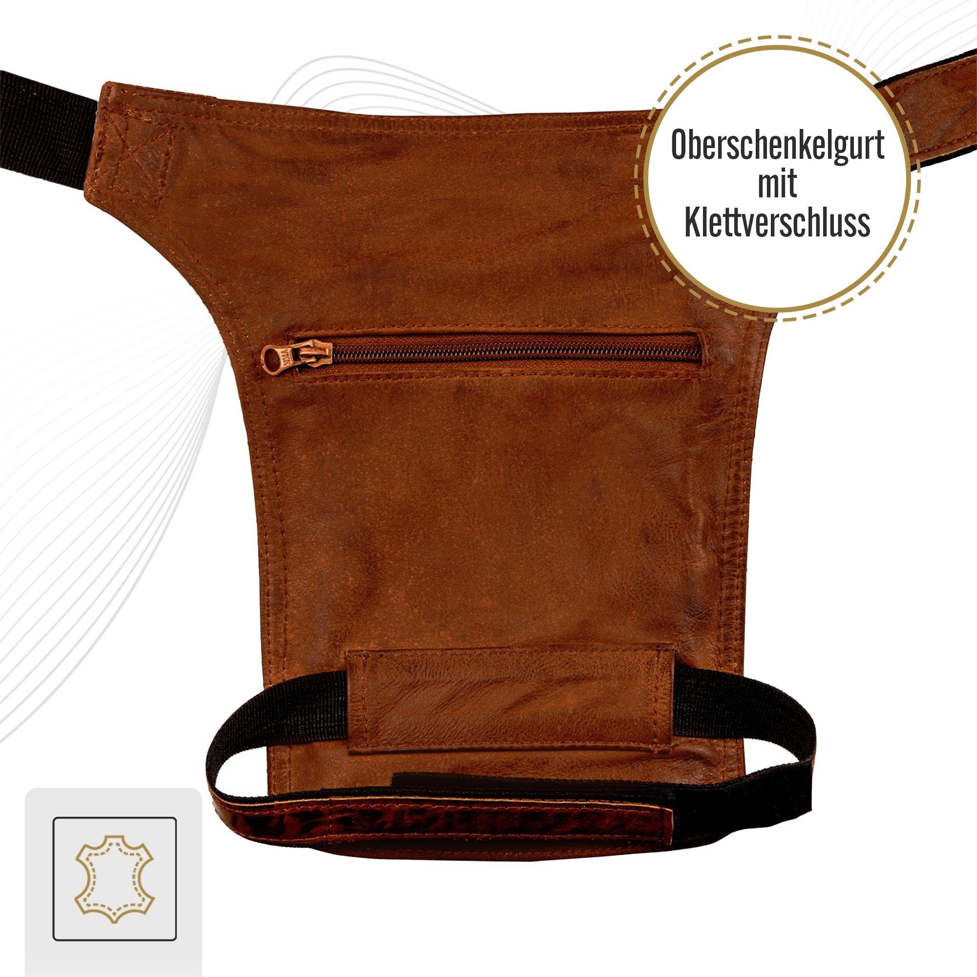 BLACK FOREST FOX Umhängetasche Leder Hüft Gürtel Bauch + Beintasche Herren Damen, RIDER Fuchs Braun – Bild 5 von 5