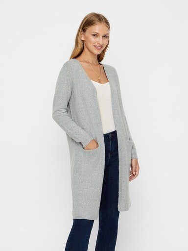 Moda Strickjacke LONG GA melange VMDOFFY LS Vero NOOS OPEN CARDIGAN grey light