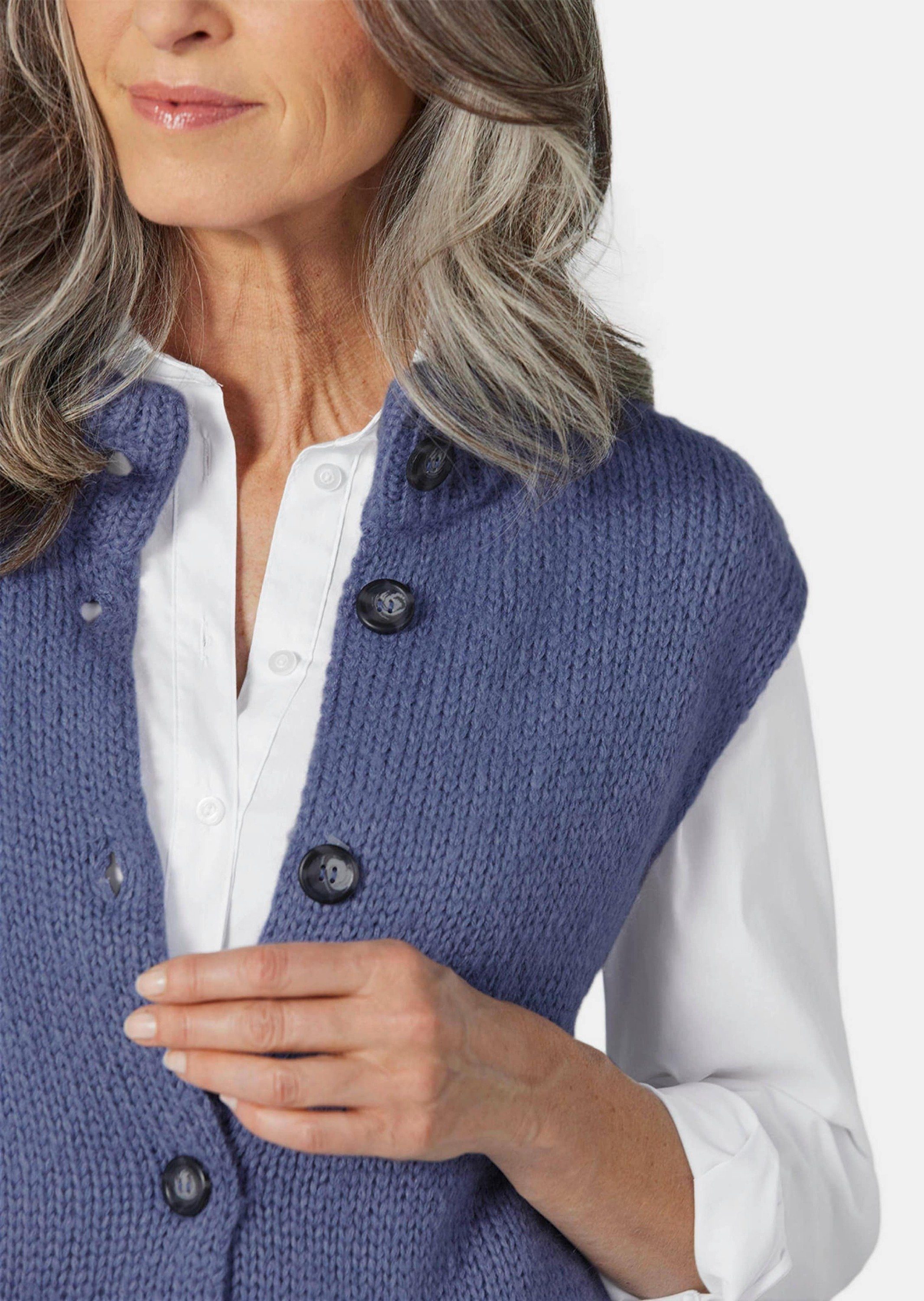 GOLDNER Strickweste Stilvoller Strickpullunder, Stehkragen Herbstweste mit Knopfleiste, Rippenblenden, Taschen und ohne Arm
