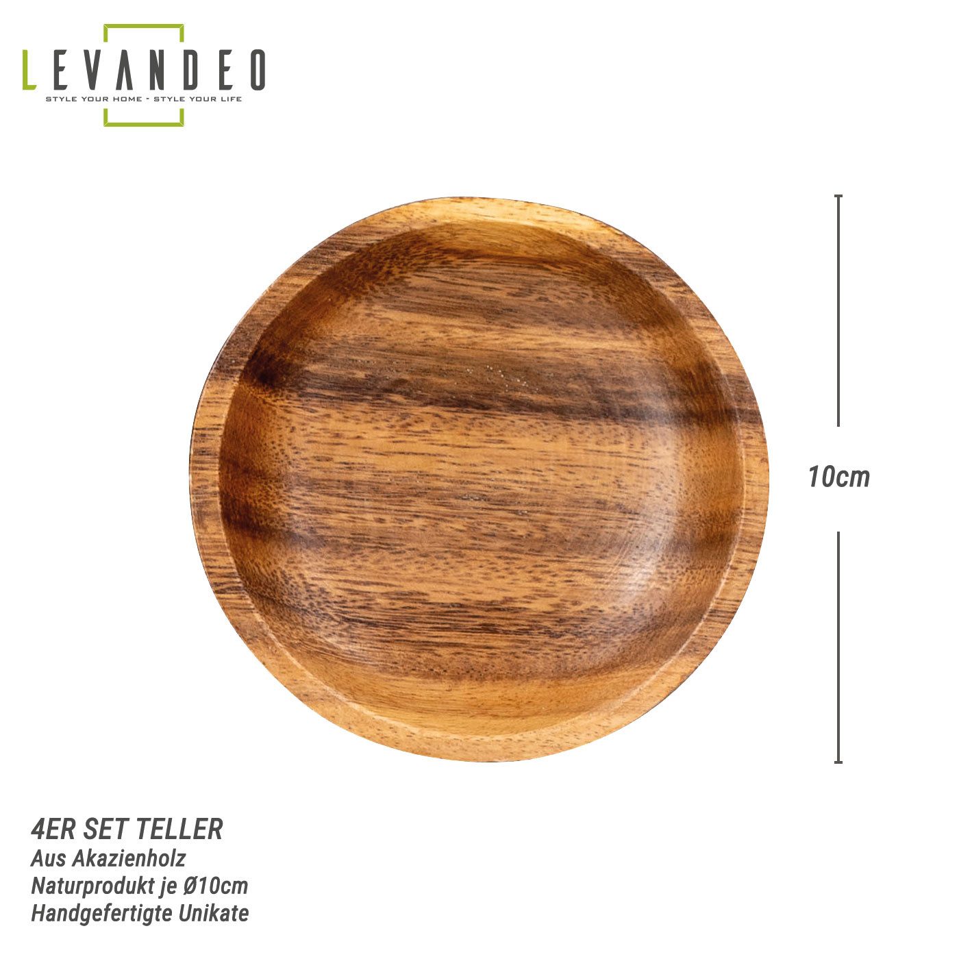 Levandeo® Dekoteller, 4er Set Runde Teller Akazie Ø10cm Holzteller Snacktel günstig online kaufen