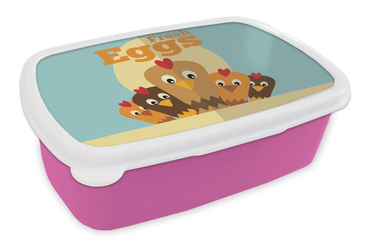 MuchoWow Lunchbox Hühner - Bauernhof - Zitate, Kunststoff, (2-tlg), Brotbox für Erwachsene, Brotdose Kinder, Snackbox, Mädchen, Kunststoff rosa