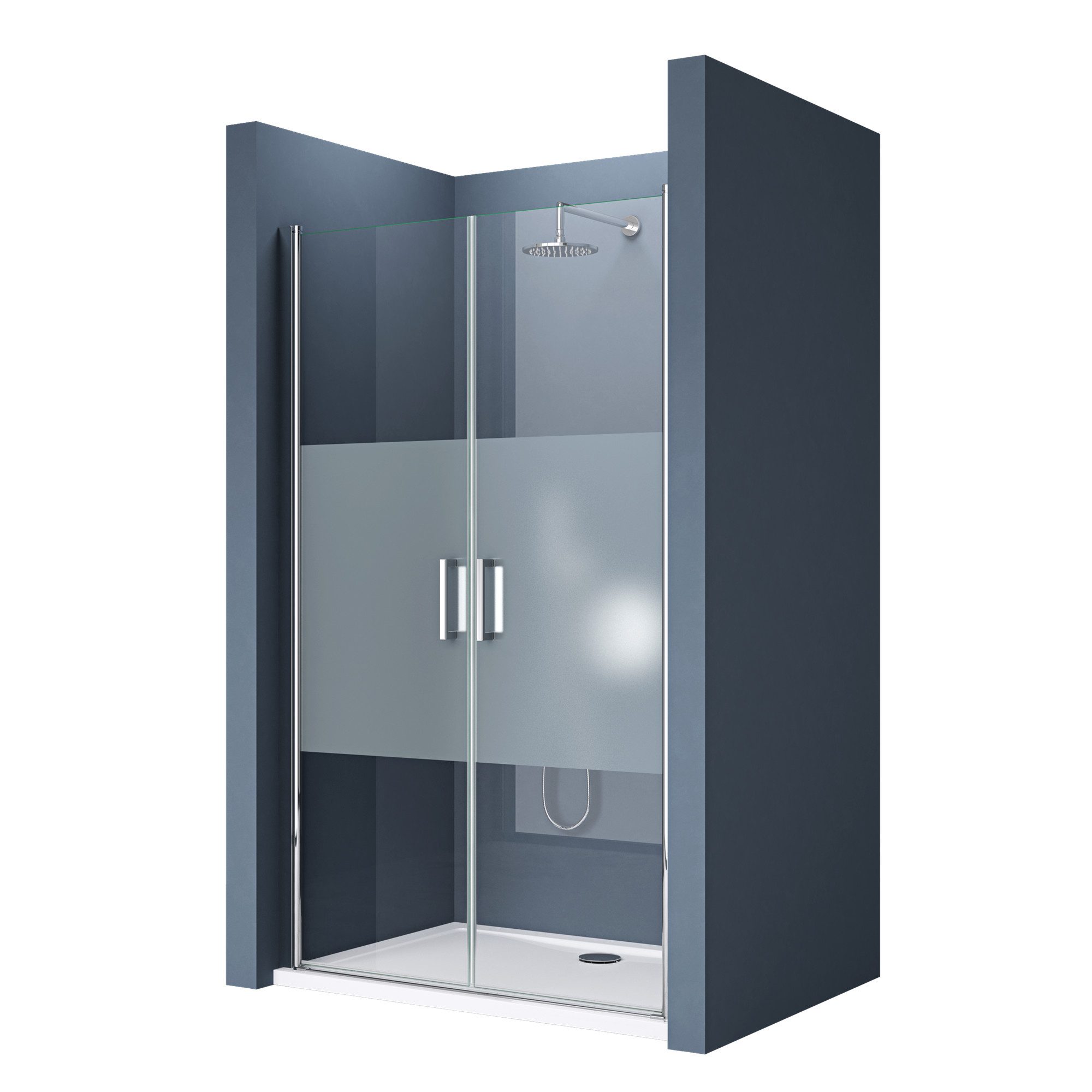 doporro Dusch-Drehtür Duschtür Nischentür 6mm ESG mit Nano-Beschichutng 195cm Teramo24, 80x195 cm, ESG, 25mm Verstellbereich, Beide Türen mit Hebe-/Senkmechanismus