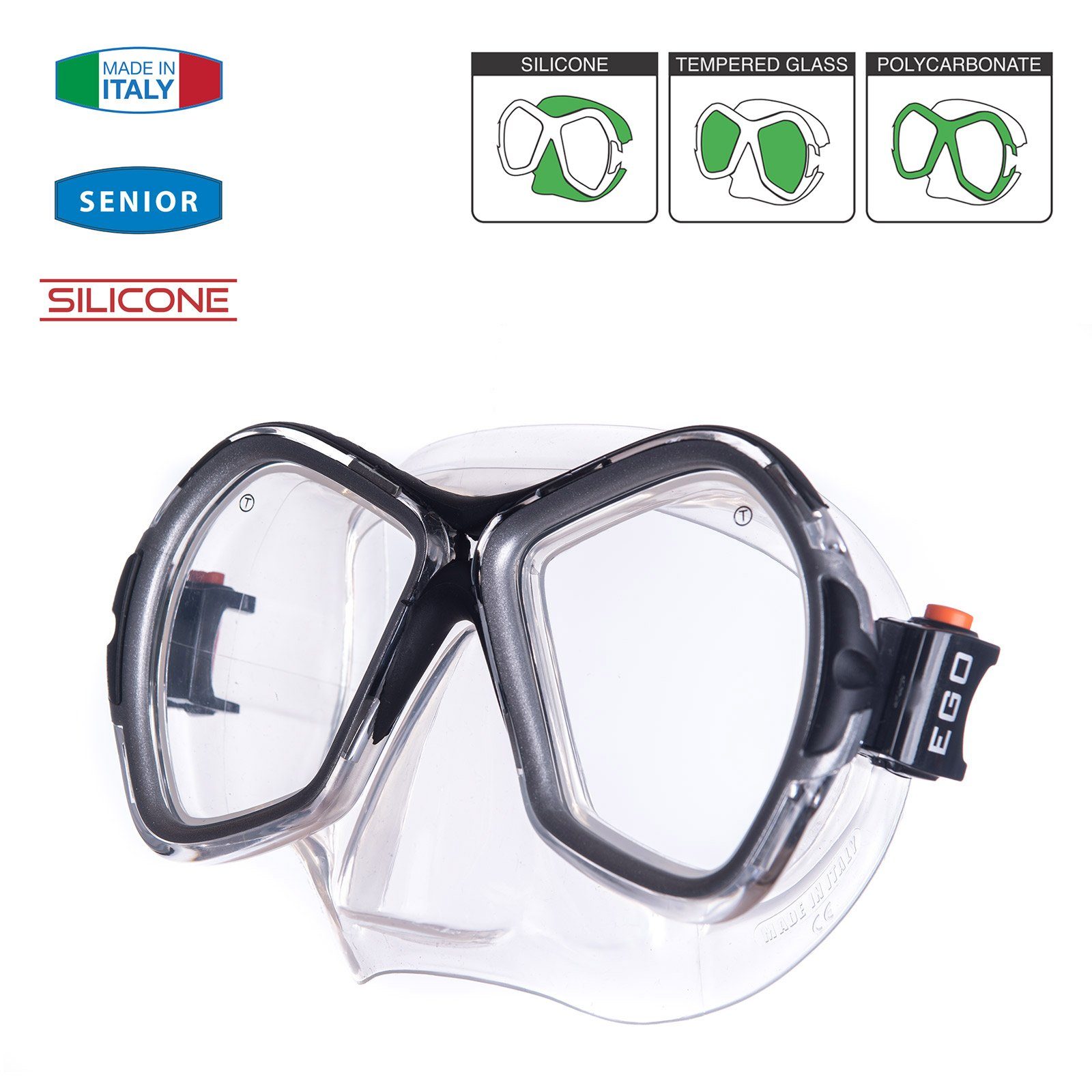 Salvas Schwimmbrille Tauch Maske Phoenix Erwachsene Schwimm Brille Beschlag Silikon Schnorchel, schwarz/transparent