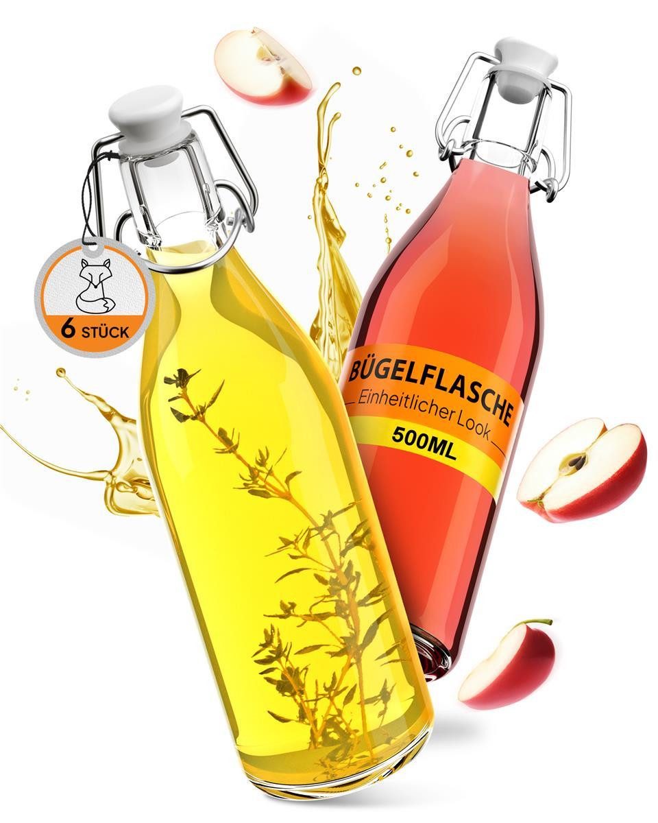Flaschen-Fuchs Vorratsglas 500ml Flaschen zum Befüllen Bügelverschluss Schnaps Likörflaschen, Glas, (6er Set) – Bild 2 von 5