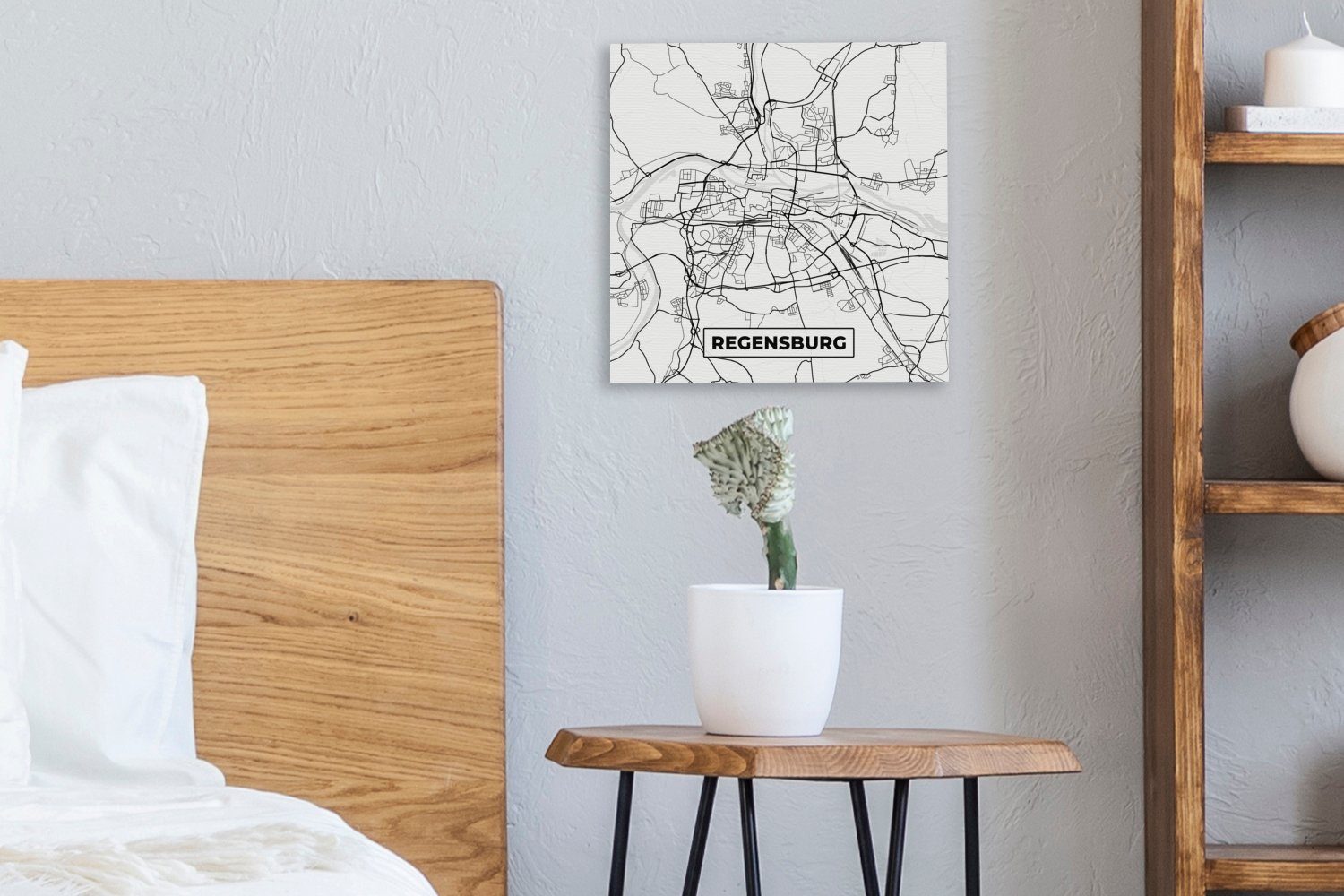 Regenburg Leinwandbild Schlafzimmer (1 Leinwand - Bilder für Stadtplan, OneMillionCanvasses® St), Karte - Wohnzimmer