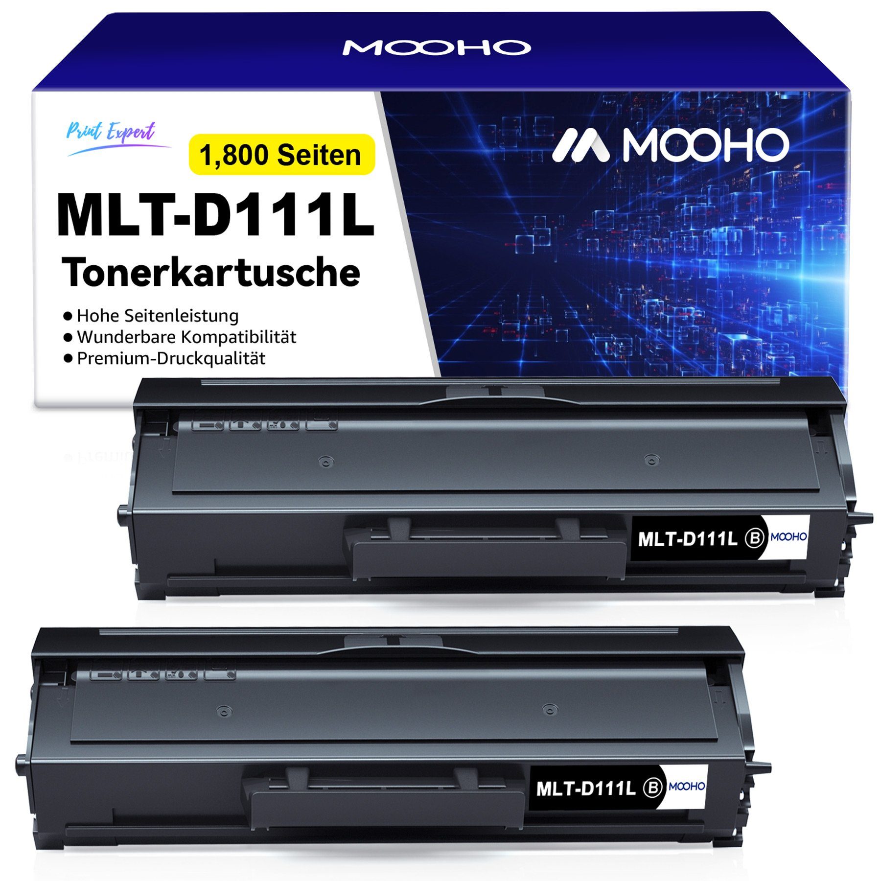 MOOHO Tonerpatrone 2er Ersatz für SAMSUNG MLT-D111S D111L Neu Mit Chip, (2-St) XL Schwarz (1,800 *2 Seiten)
