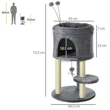 PawHut Kratzbaum Katzenbaum mit Katzenhöhle und Spielball Plüsch Grau+Cremeweiß, 44.5 x 44.5 x 73.5 cm