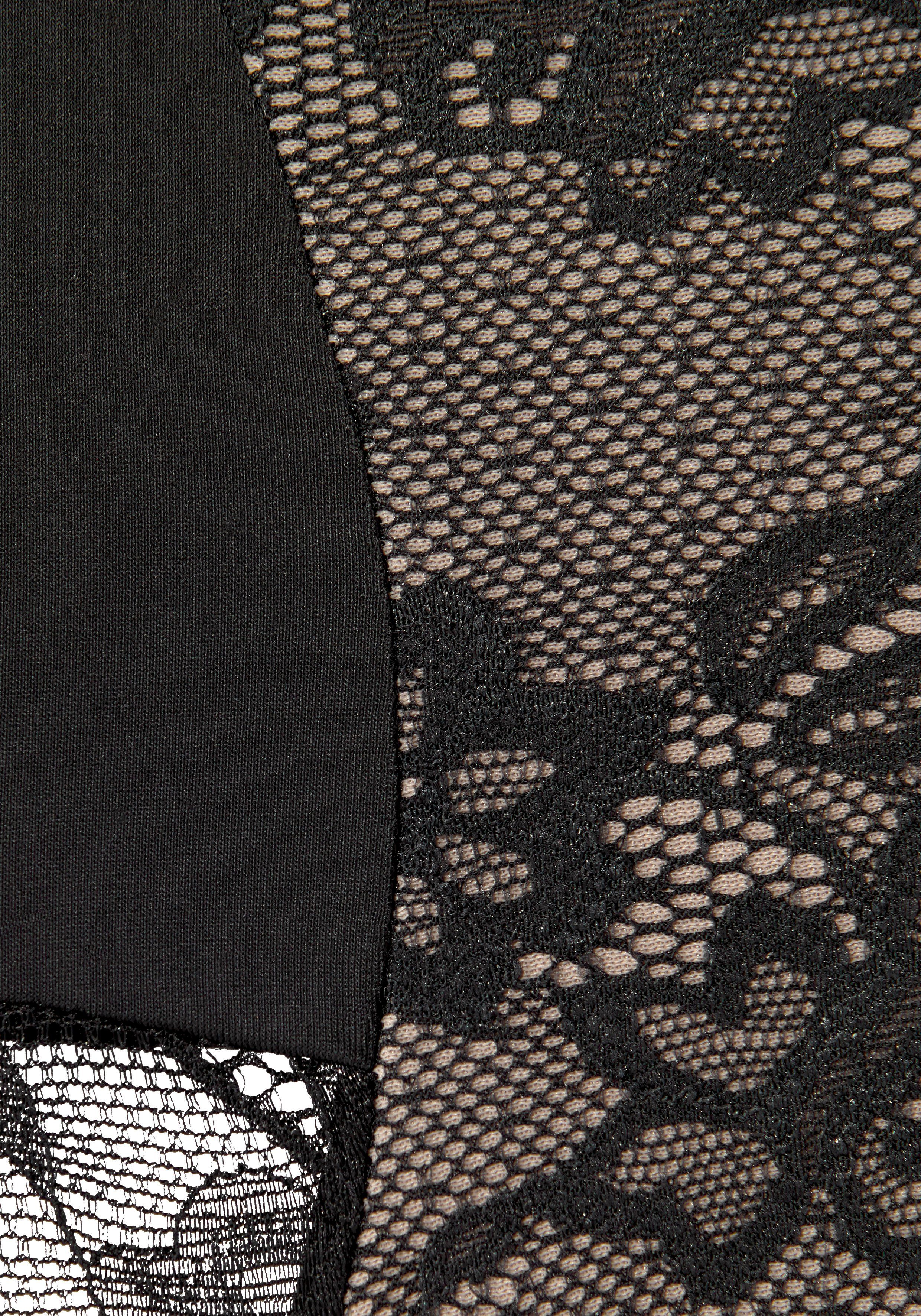 schwarz-nougat High-Waist-Panty mit Nuance Spitzeneinsätzen