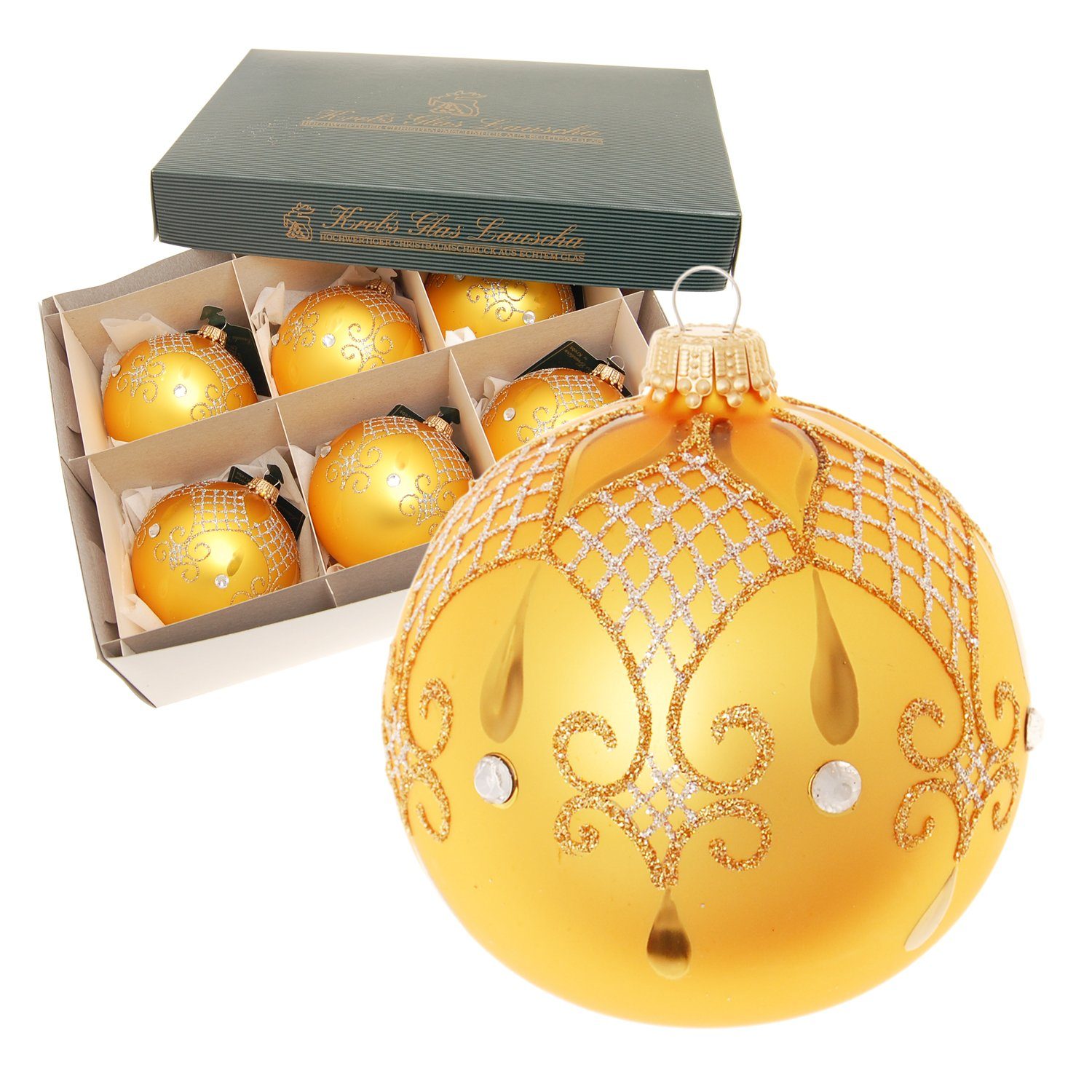 Exquisites Design Krebs Glas Lauscha Christbaumschmuck Midas gold 6-teilig, Barock mit (6-tlg) Design, 8c Xmas matt/grau Straßstein