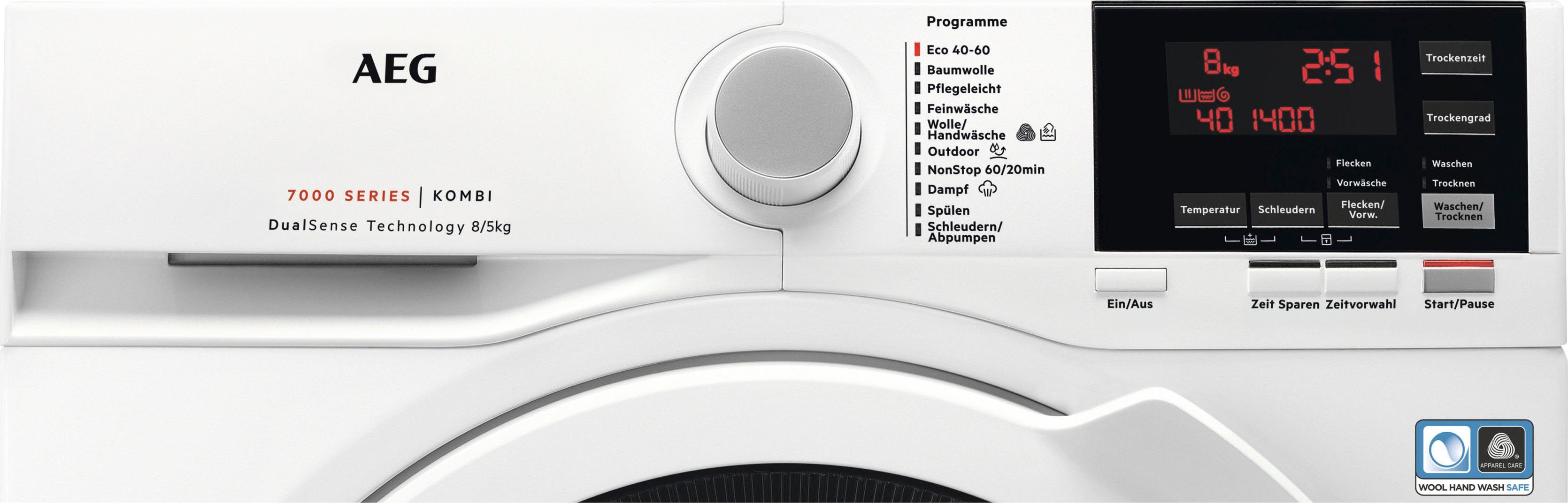 Dampf-Programm ProSteam L7WBA60680, Waschtrockner Wasserverbrauch 1600 - kg, für 96 5 8 AEG kg, % U/min, weniger