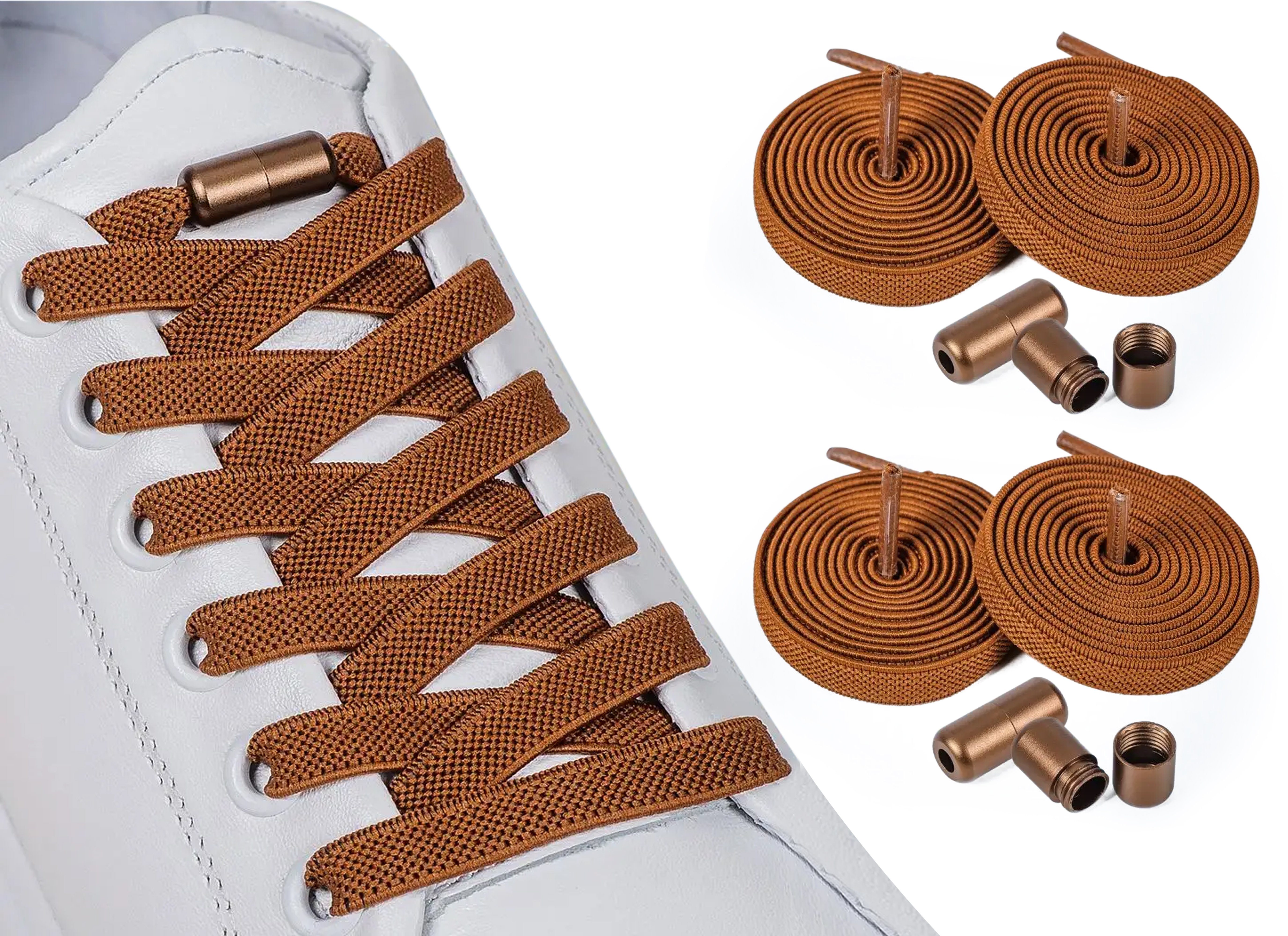 ELANOX Schnürsenkel 4 Stück 8 mm BREIT elastische Schnürsenkel mit Mettalkapseln