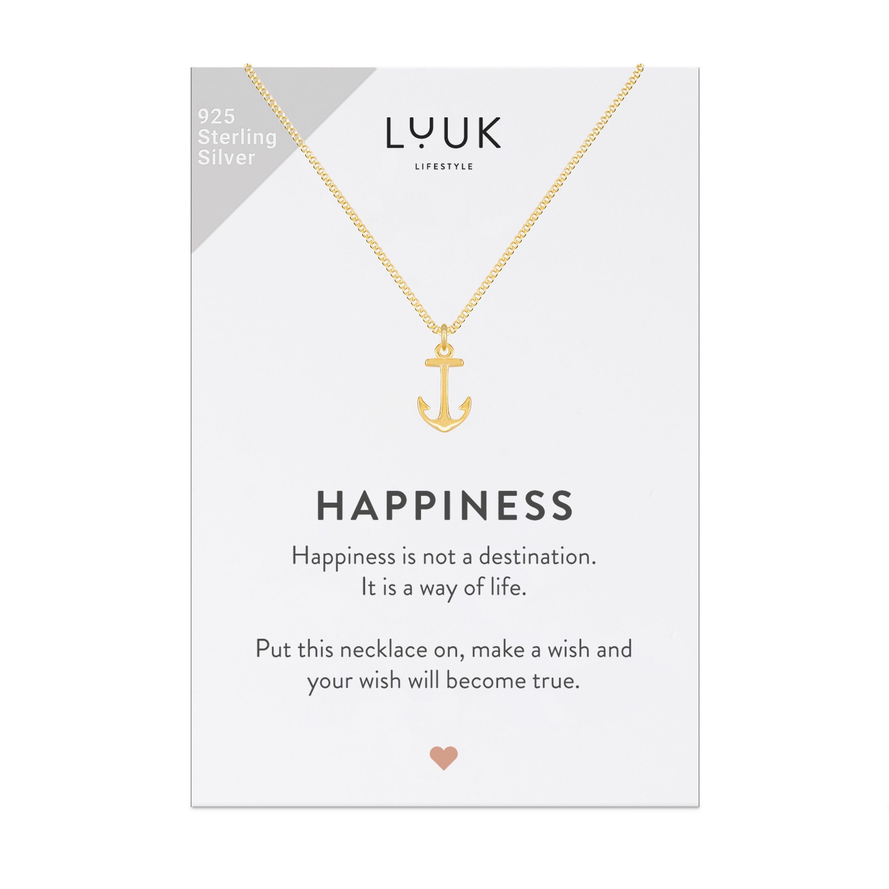 LUUK LIFESTYLE Silberkette Anker, inklusive Happiness Spruchkarte Gold