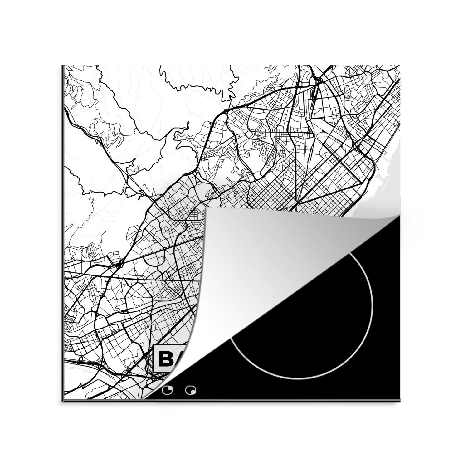 cm, Vinyl, Herdblende-/Abdeckplatte - tlg), und Schwarz Stadtplan Ceranfeldabdeckung, - (1 Barcelona Arbeitsplatte küche MuchoWow - 78x78 für weiß, Karte