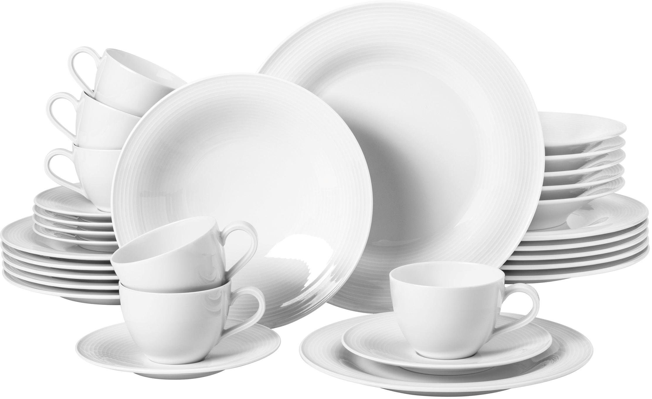 Seltmann Weiden Kombiservice Geschirr-Set, Service Beat (30-tlg), 6 Personen, Porzellan, Geschirr, Teller, Tassen, Rillendekor, 30 Teile, …