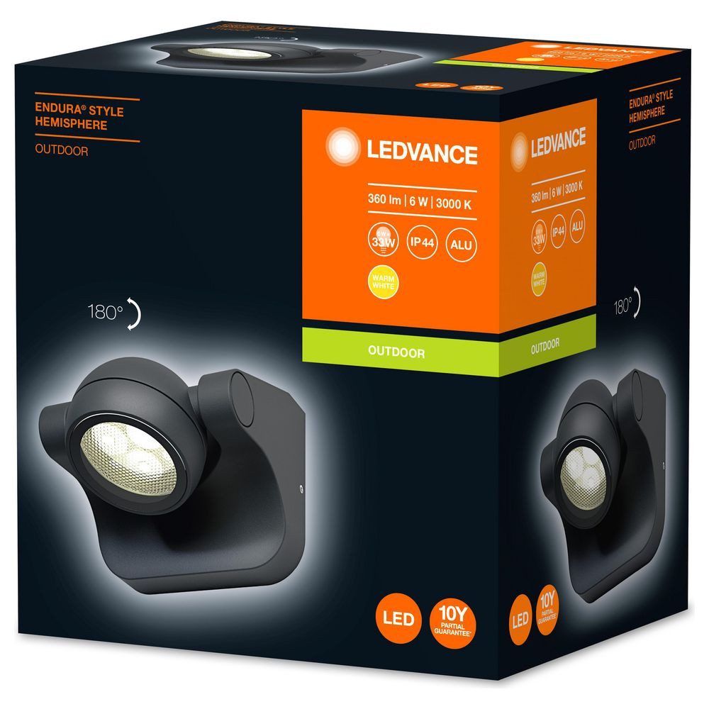 Ledvance Außen-Wandleuchte LED Wandleuchte Endura in Dunkelgrau und Weiß 6W 360lm IP44, LED