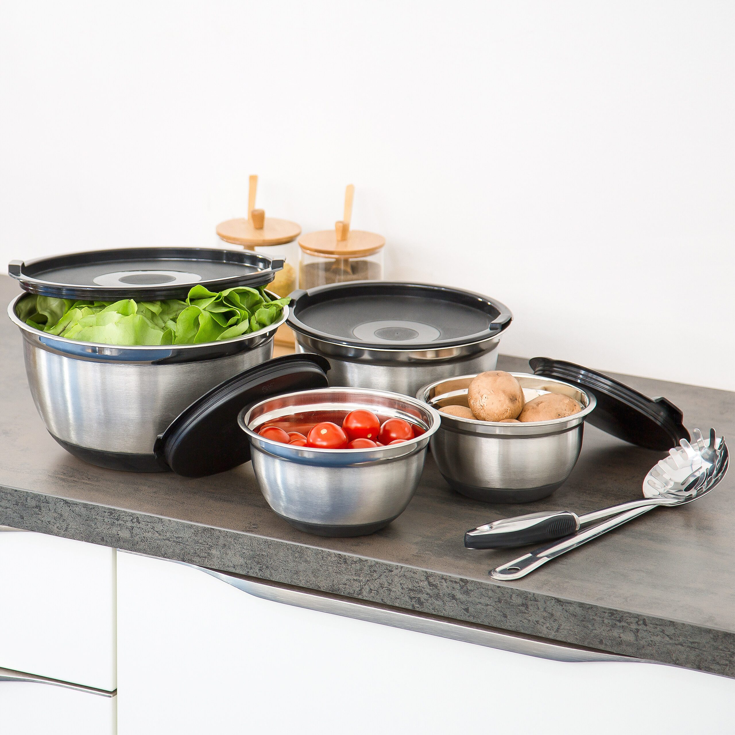 relaxdays Schüssel Set BOWLY mit Deckel, Edelstahl, (4er Set, 4-tlg), 4er Pack