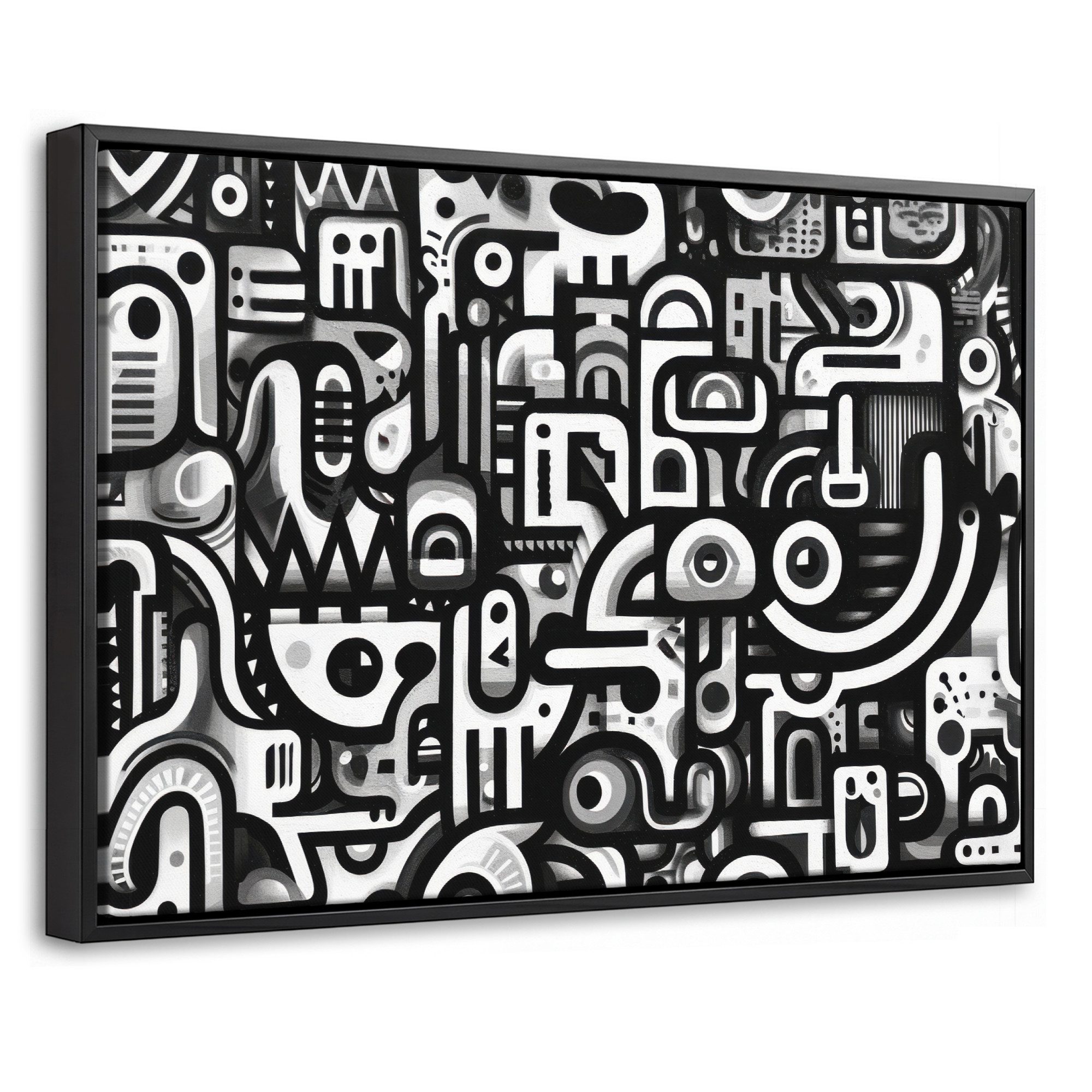 OneMillionCanvasses® Leinwandbild mit Rahmen - Symbole - Abstrakt - Grafik - Schwarz, Fotodruck (1 St), Bilder, Zimmer Wand Bild Dekoration 30x20cm