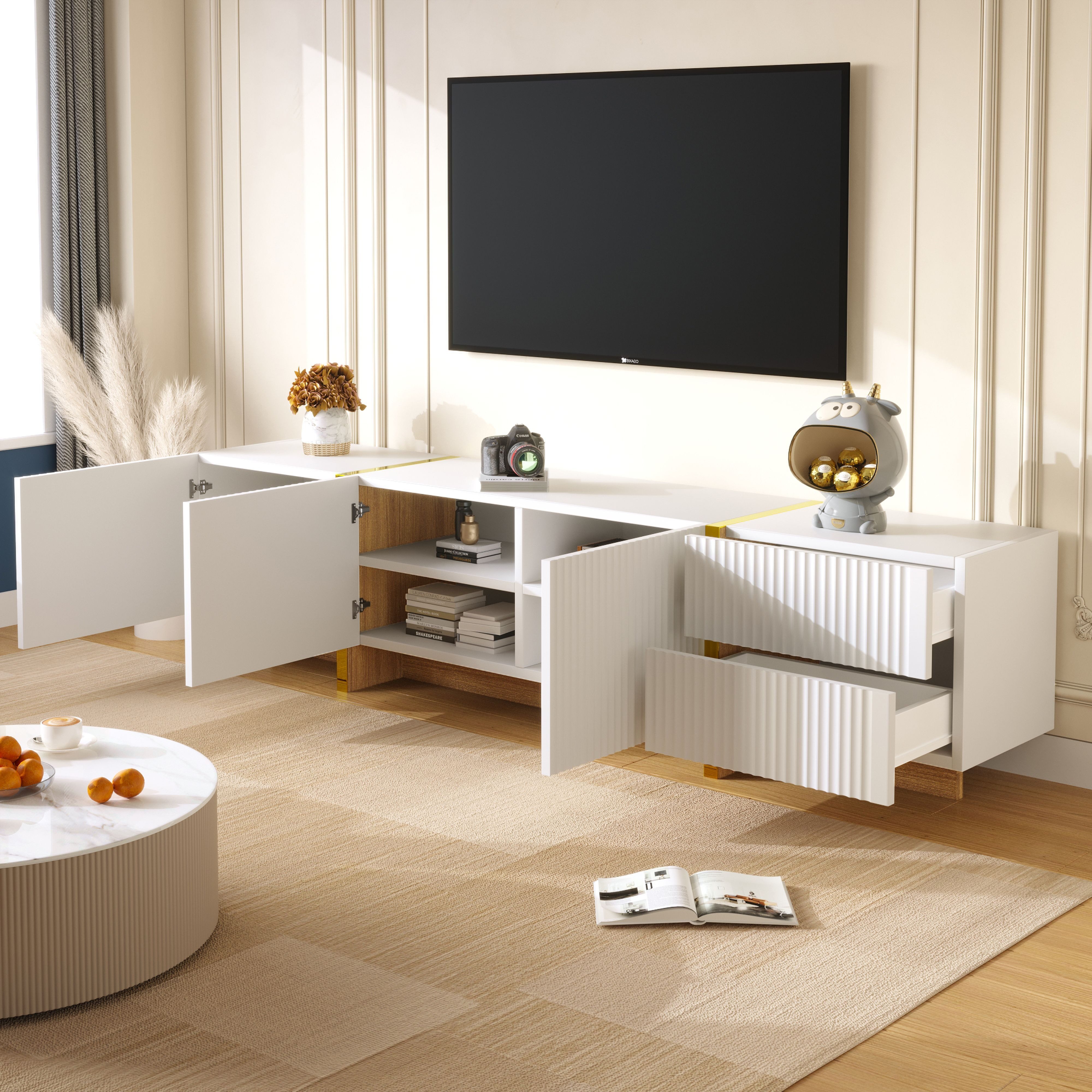 BlingBin TV-Schrank Lowboard (1-St., mit großem Stauraum und Dämpfungsschanieren) 3 Türen, 2 Schubladen, 190 cm lang