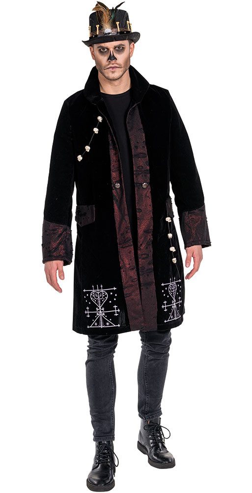 Kostüm Horror Voodoo Jacke Herren mit Aufdruck Totenkopf