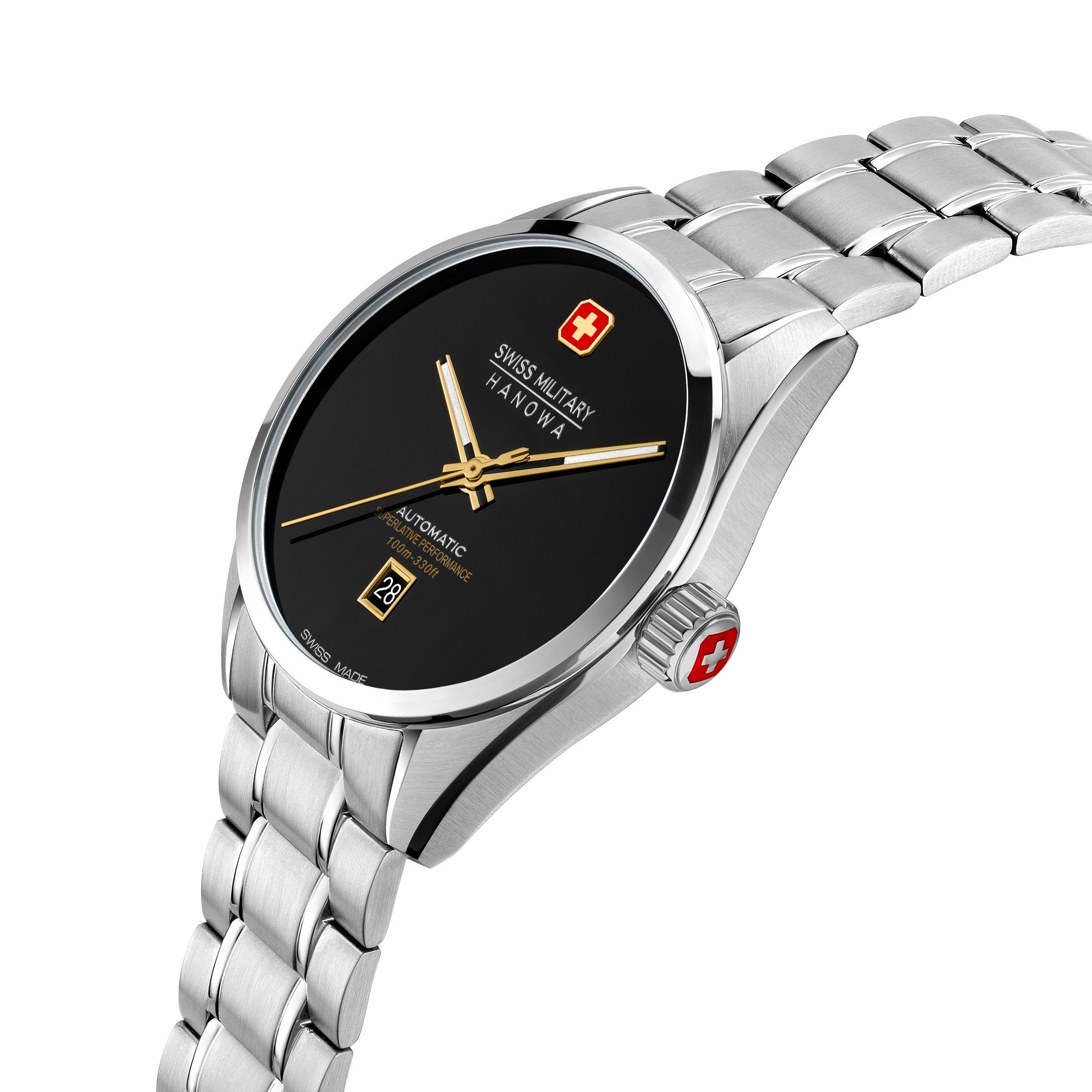 Swiss Military Hanowa Automatikuhr Majestetic Pioneer Onyx SMWGL0006204, Armbanduhr, Herrenuhr, Swiss Made, Mechanische Uhr, Edelstahlarmband