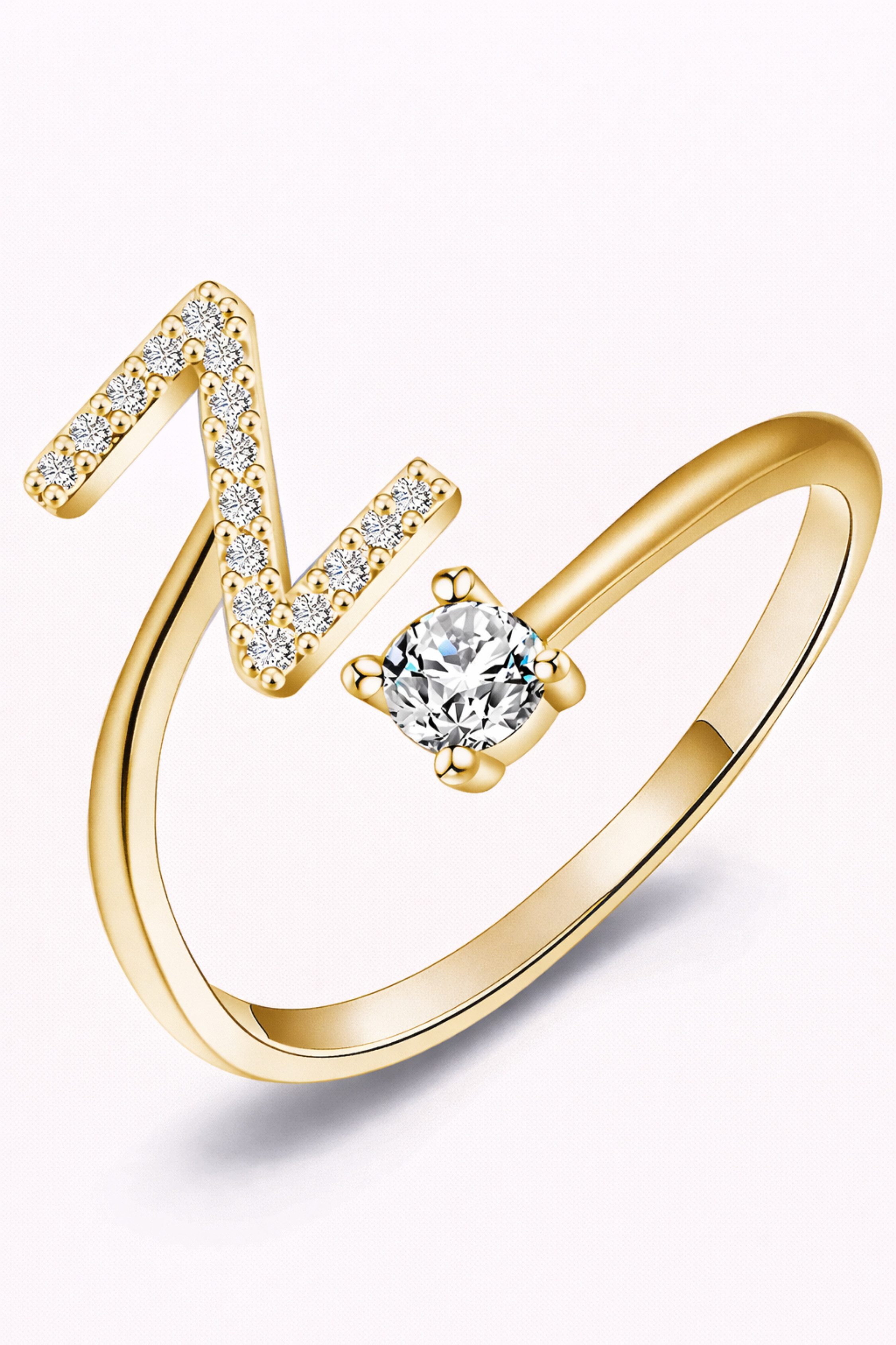S&T Design Fingerring Buchstaben Ring Damen 14K Gold Vergoldet Silber Verstellbar Wasserfest (Goldring Geschenke für Frauen Freundin Mädchen Schmuck, 1-tlg., Buchstabenring), Damenring langlebigem Edelstahl Verstellbare Größe 50 - 60 Modeschmuck
