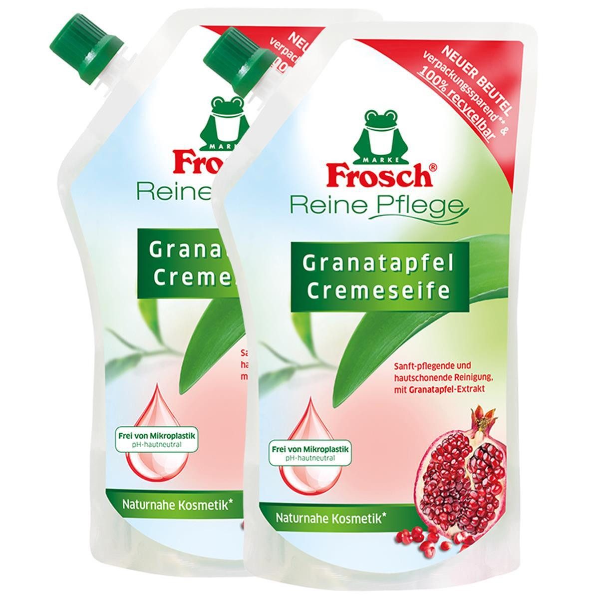 FROSCH Handseife Frosch Reine Pflege Granatapfel Cremeseife 500 ml Nachfüllbeutel (2er