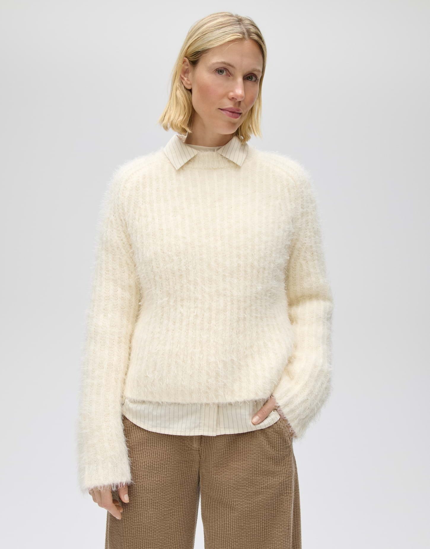 OPUS Strickpullover Pontes aus flauschigem Strick Gerade Form mit Raglanärmeln und lockerem Schnitt