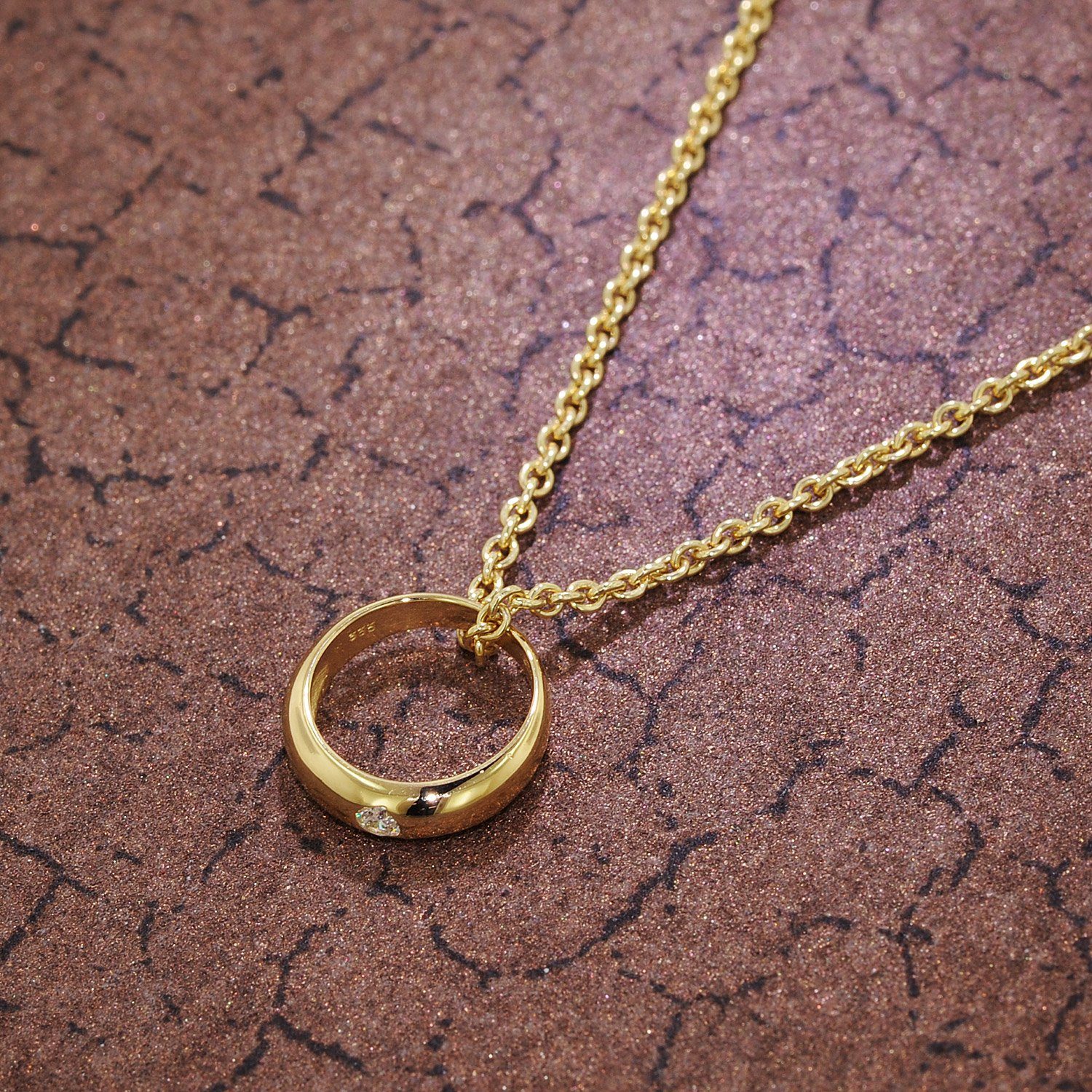 trendor Kette mit Anhänger Anhänger Taufring Gold 333 mit goldplattierter Silberkette
