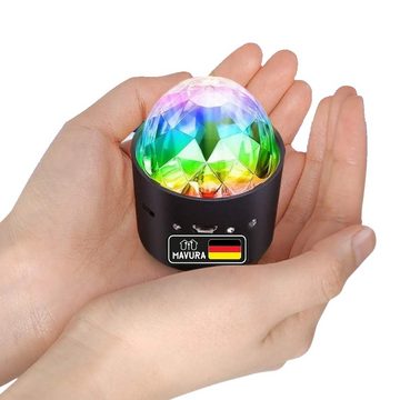 MAVURA LED Discolicht PocketDisco Mini Diskokugel RGB LED Disko Kugel Disco Lichteffekt, Licht Bühnenbeleuchtung Spiegelkugel USB wiederaufladbar, Partylicht