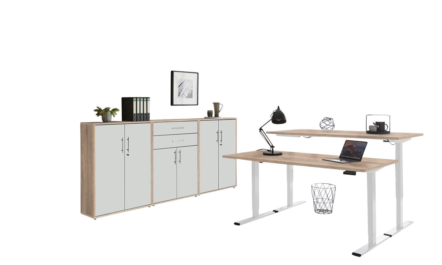 BMG Möbel Büromöbel-Set e-office Set 15, (Büromöbel-Set 15, elektrisch höhenverstellbarer Schreibtisch + Aktenschränke), stufenlos verstellbar 69-119 cm, mit Memory-Funktion