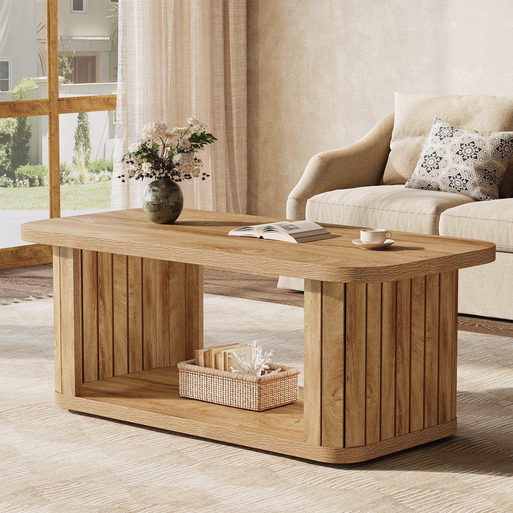 Tribesigns Couchtisch 2-Stöckiger Holz Rechteckiger Couchtisch, günstig online kaufen