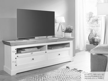 Moebel-Eins TV-Board, BORNHOLM Lowboard II, Material Massivholz, Kiefer weiss/eichefarbig