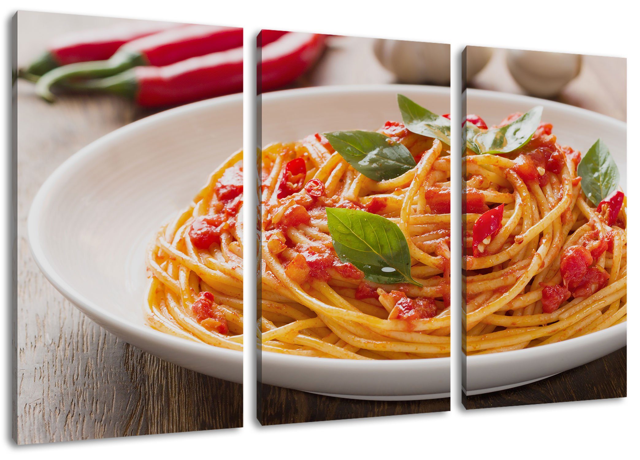 Pixxprint Leinwandbild Rustikale italienische Spaghetti, Rustikale italienische Spaghetti 3Teiler (120x80cm) (1 St), Leinwandbild fertig bespannt, inkl. Zackenaufhänger
