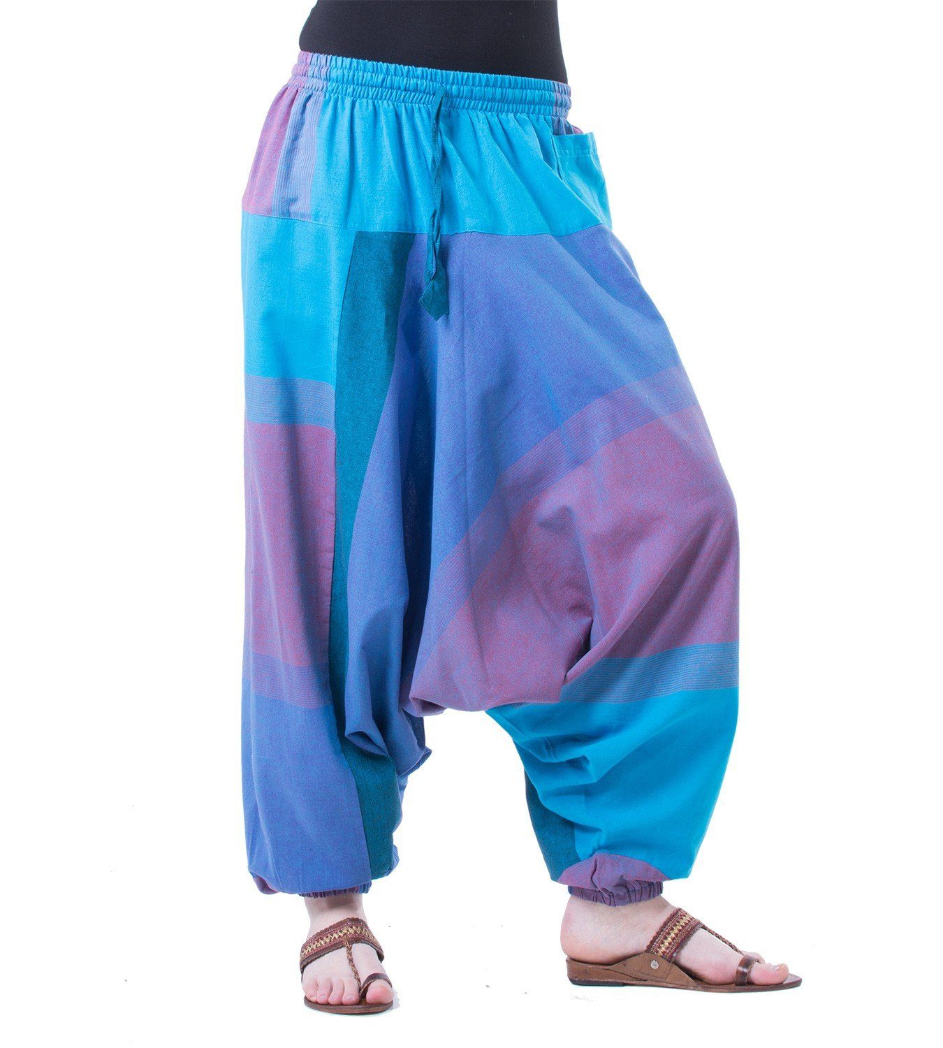 Pluderhose Goa KUNST / Türkis MAGIE Haremshose Hippie Harem UND Haremshose Blau Aladin Bunt Pumphose Damen Hose