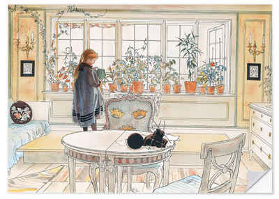 Posterlounge Wandfolie Carl Larsson, Blumen auf der Fensterbank, Wohnzimmer Landhausstil Malerei