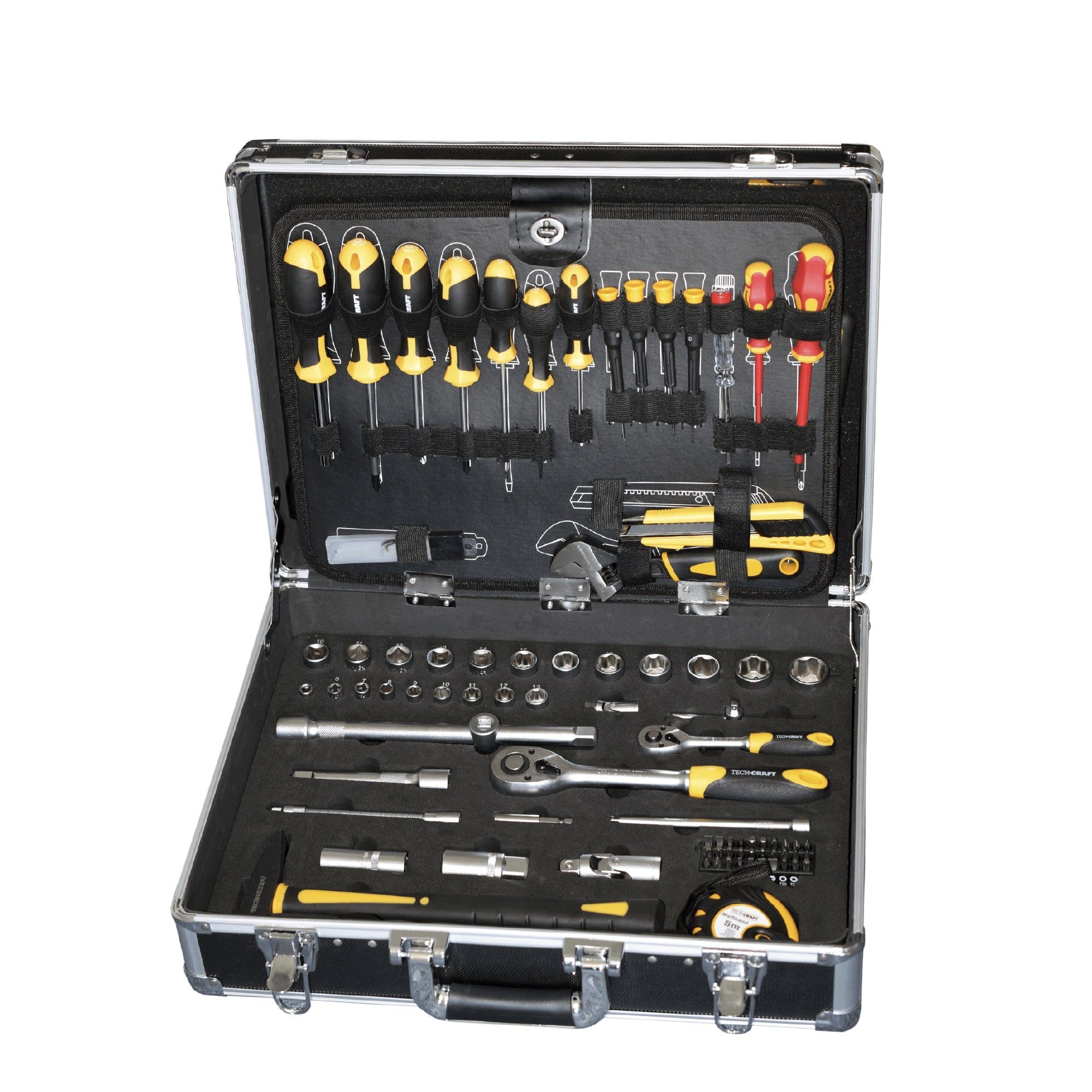 TECH-CRAFT Werkzeugkoffer 130-tlg, robustes Tool-Set (130 Teile), im Aluminiumkoffer