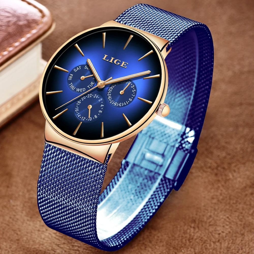 Lige Quarzuhr Lige 9936 Damenuhr Chrono Netzarmband Zifferblatt Blau L-9936 günstig online kaufen