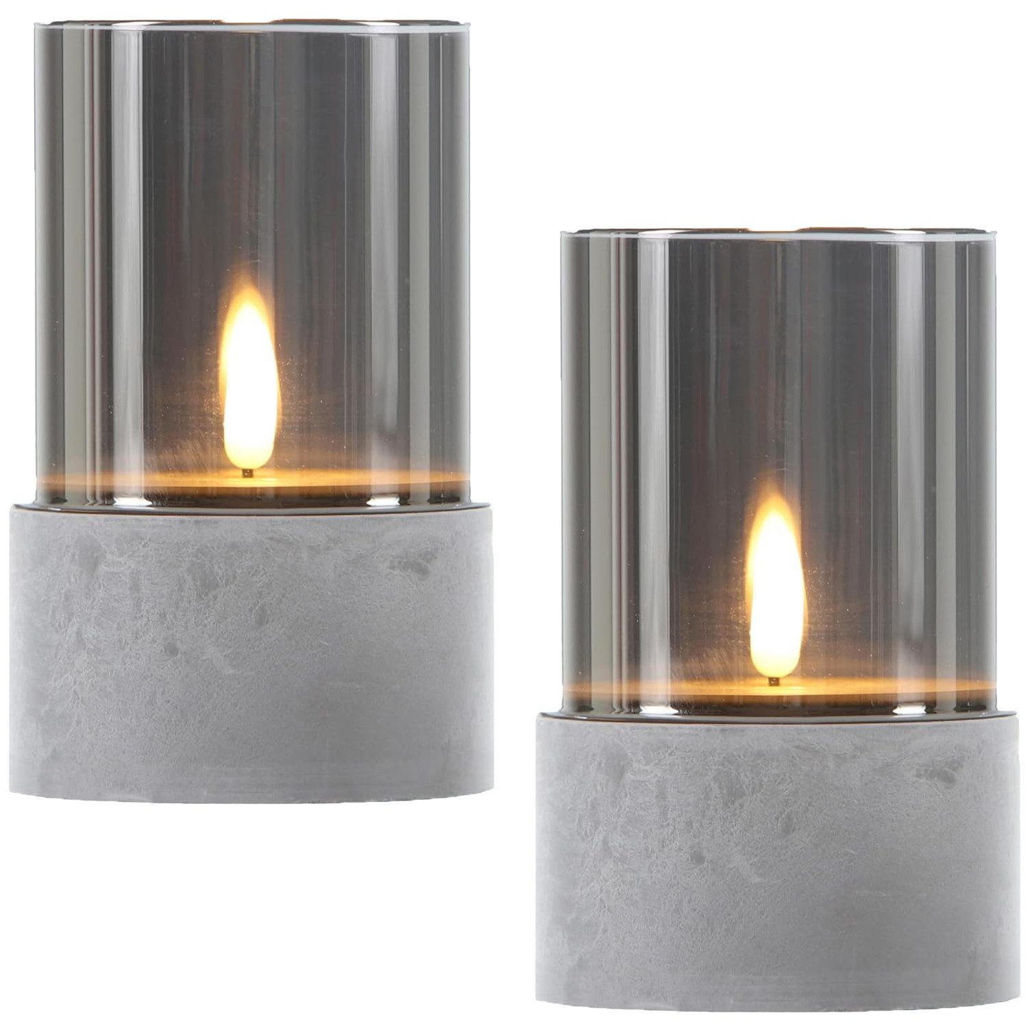 Marrakesch Orient & Mediterran Interior LED-Kerze 2er Set LED Glas-Windlicht Kalio Tischdeko aus Glas in Grau 15,5 cm, Handarbeit