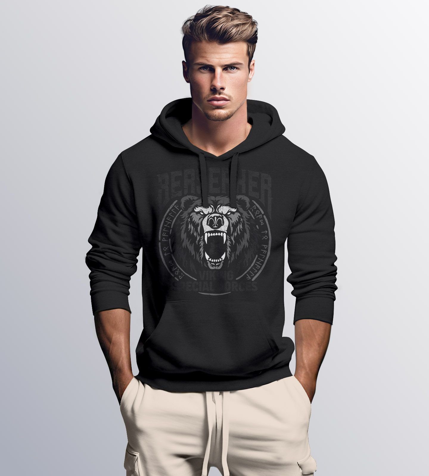 Neverless Hoodie Hoodie Herren Berserker Bär günstig online kaufen