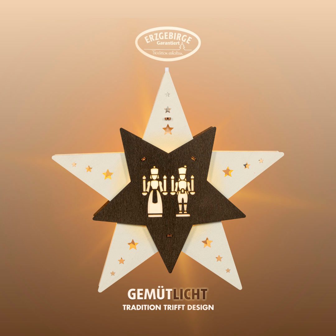 Weigla Dekostern LED Engel und Bergmannn, Fensterbild, WEIẞ-BRAUN, Made in günstig online kaufen