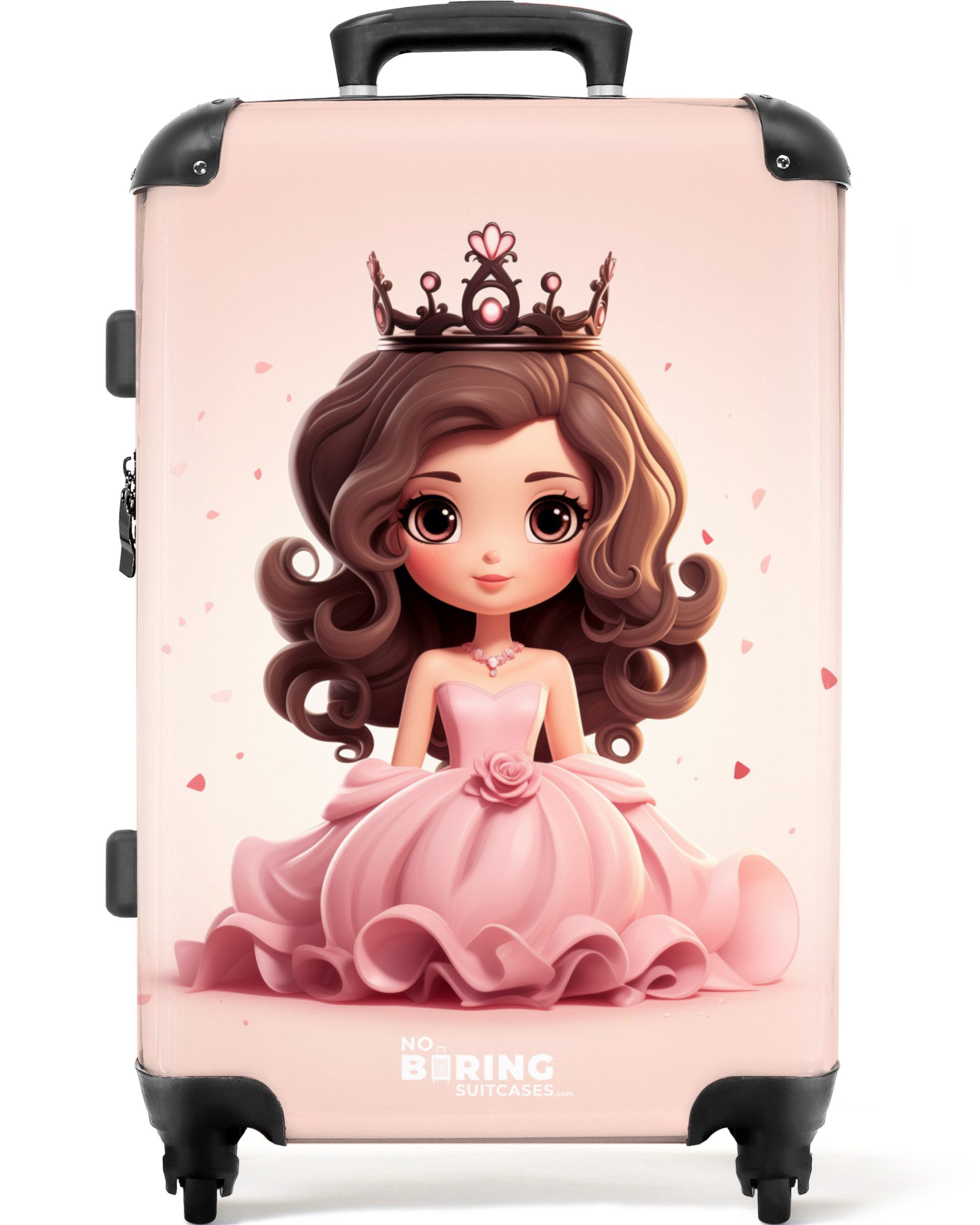 NoBoringSuitcases.com© Kinderkoffer mit leuchtende Räder - Porträt einer Prinzessin mit rosa Kleid 67 cm -, 4 Rollen, Reisetasche mit rollen für 20kg, Koffer für Mädchen, Reisekoffer