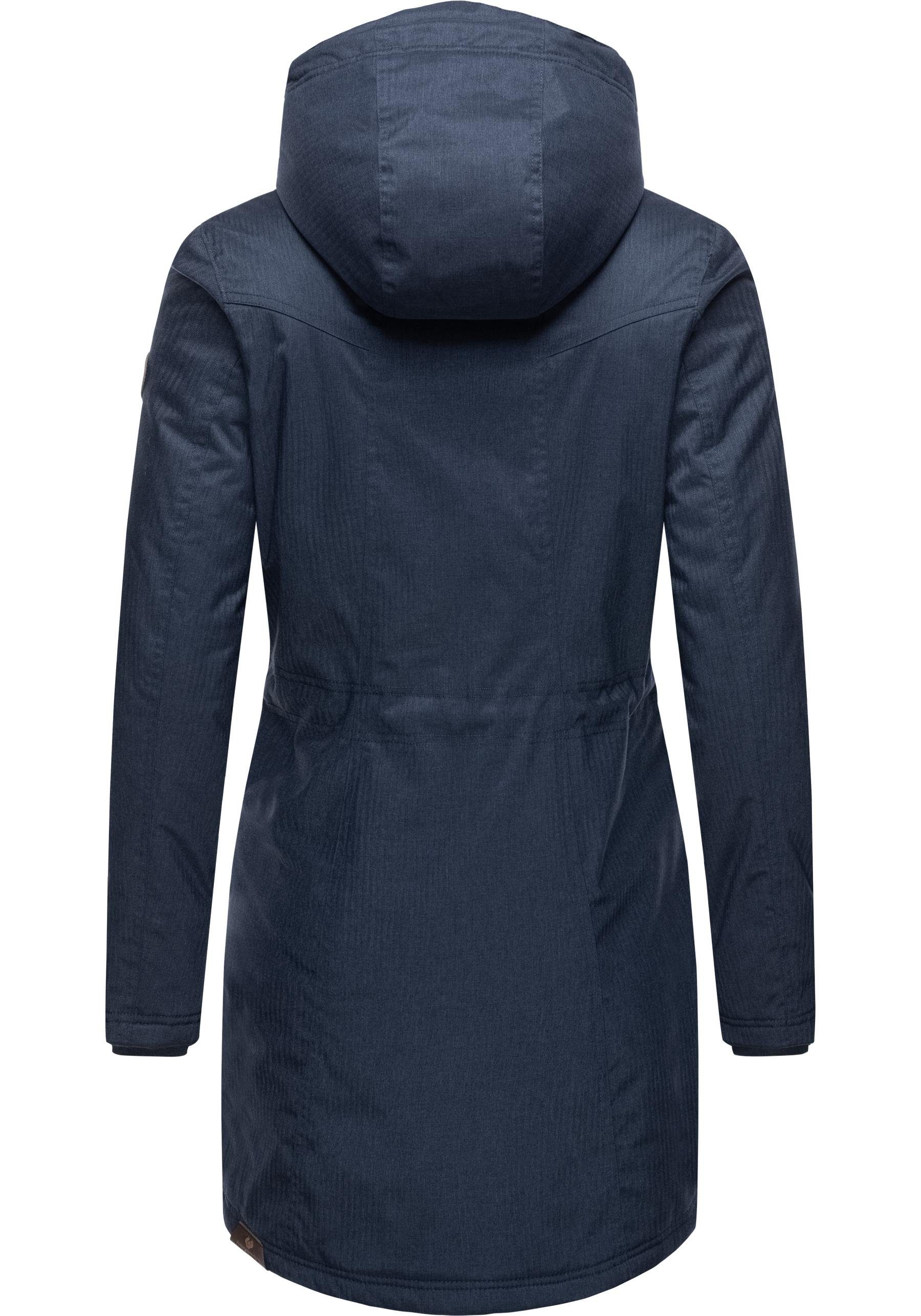 Ragwear Wintermantel Elsie Melange Wasserdichter Winterparka mit Kapuze und Teddyfleece
